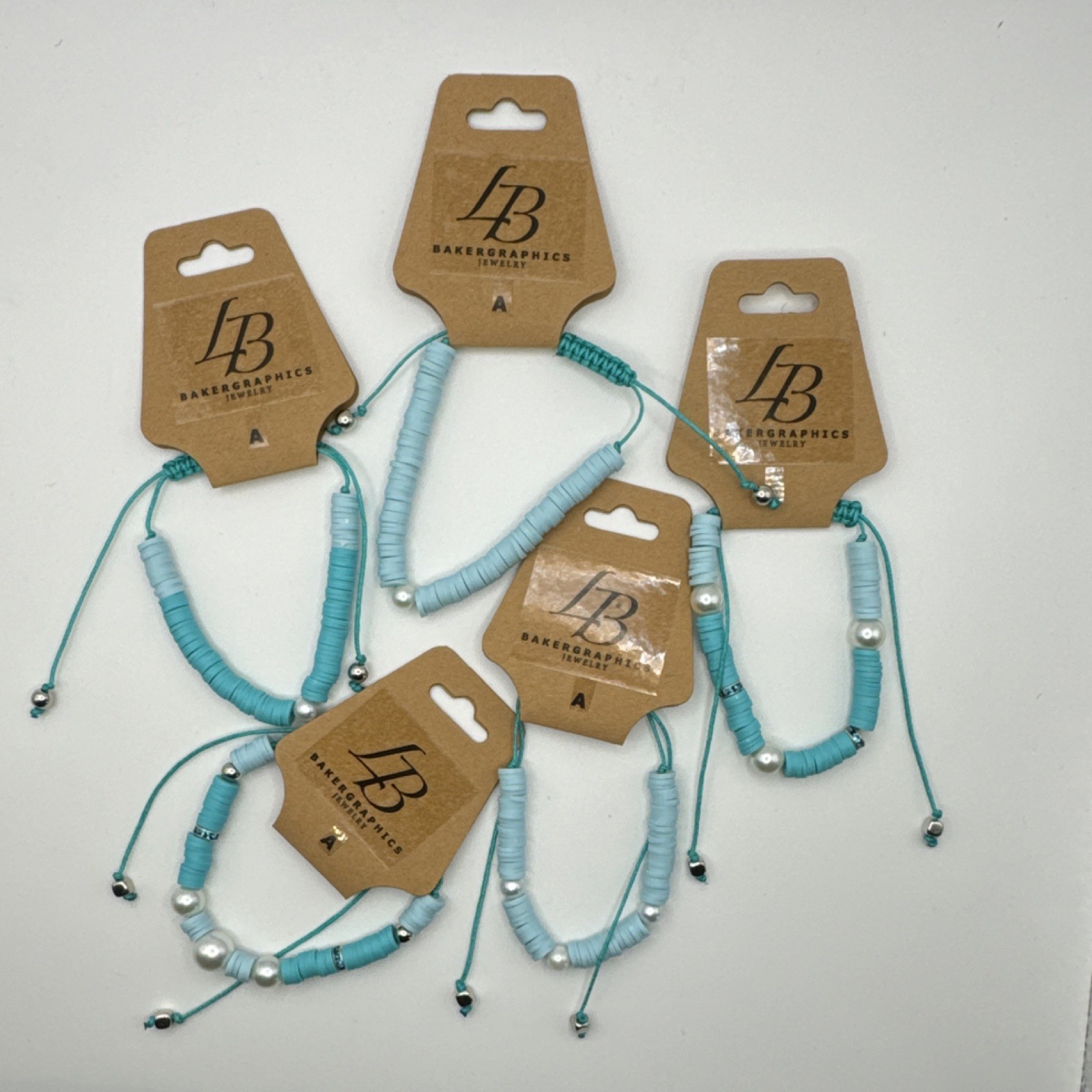 Bakergraphics Jewelry Handcrafted Blue Beaded Adjustable Cord Bracelets Set