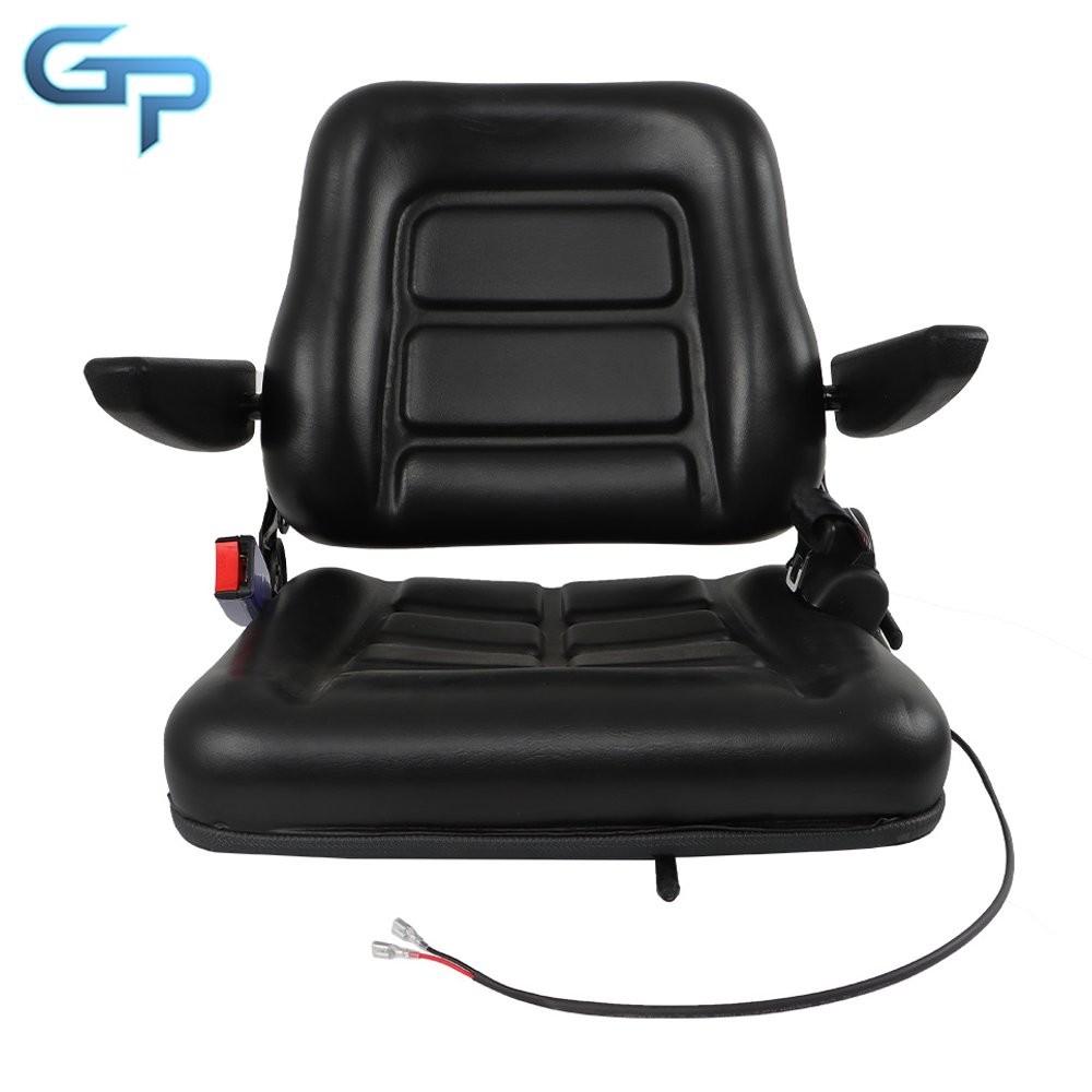 Universal Black Tractor Seat Adjustable Belt PVC Forklift Seat w/ Seat Switch