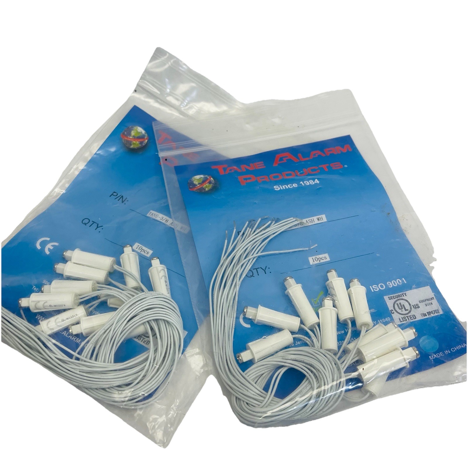 (2 SETS OF 10)TANE ALARM PRODUCTS 3/8" PRESSED TO FIT WHITE CONTACTS AND MAGNETS