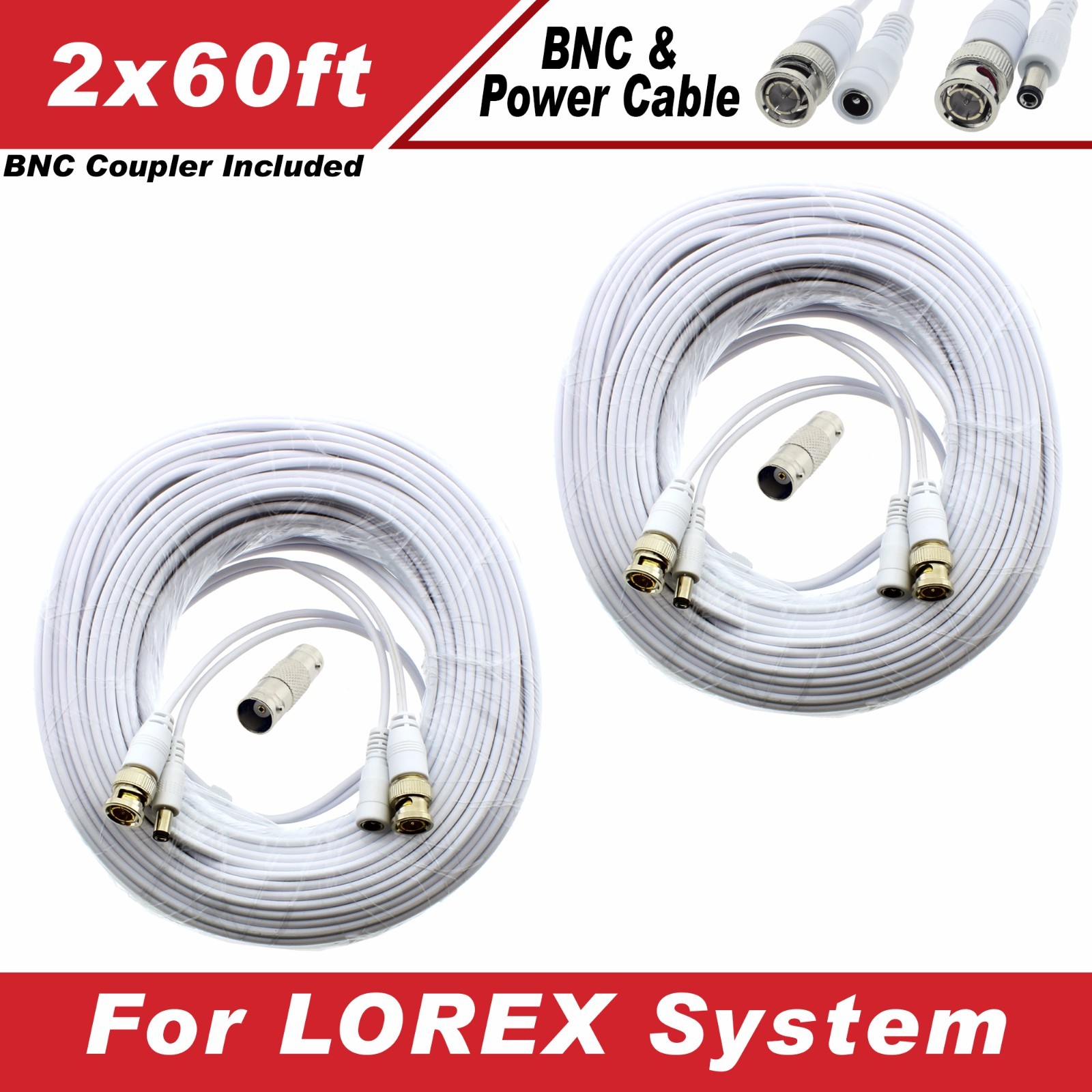 WHITE PREMIUM 120FT CCTV SURVEILLANCE CABLES 16 CH LOREX SYSTEM LH-1896, Eco3