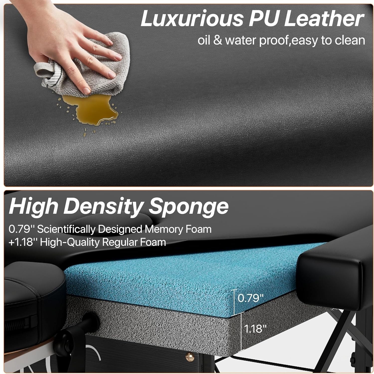 Comfortable & Portable 84" Memory Foam Massage Table with Accessories Included