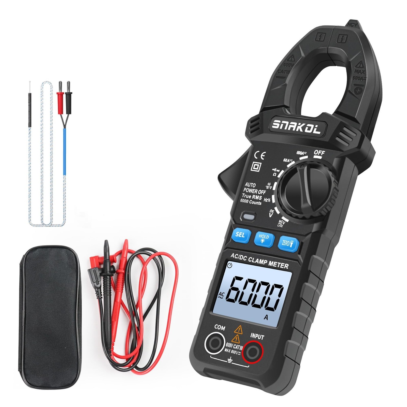 6000 Counts Digital Clamp Meter, 35mm Jaws NCV AC DC Current Voltage Tester |...