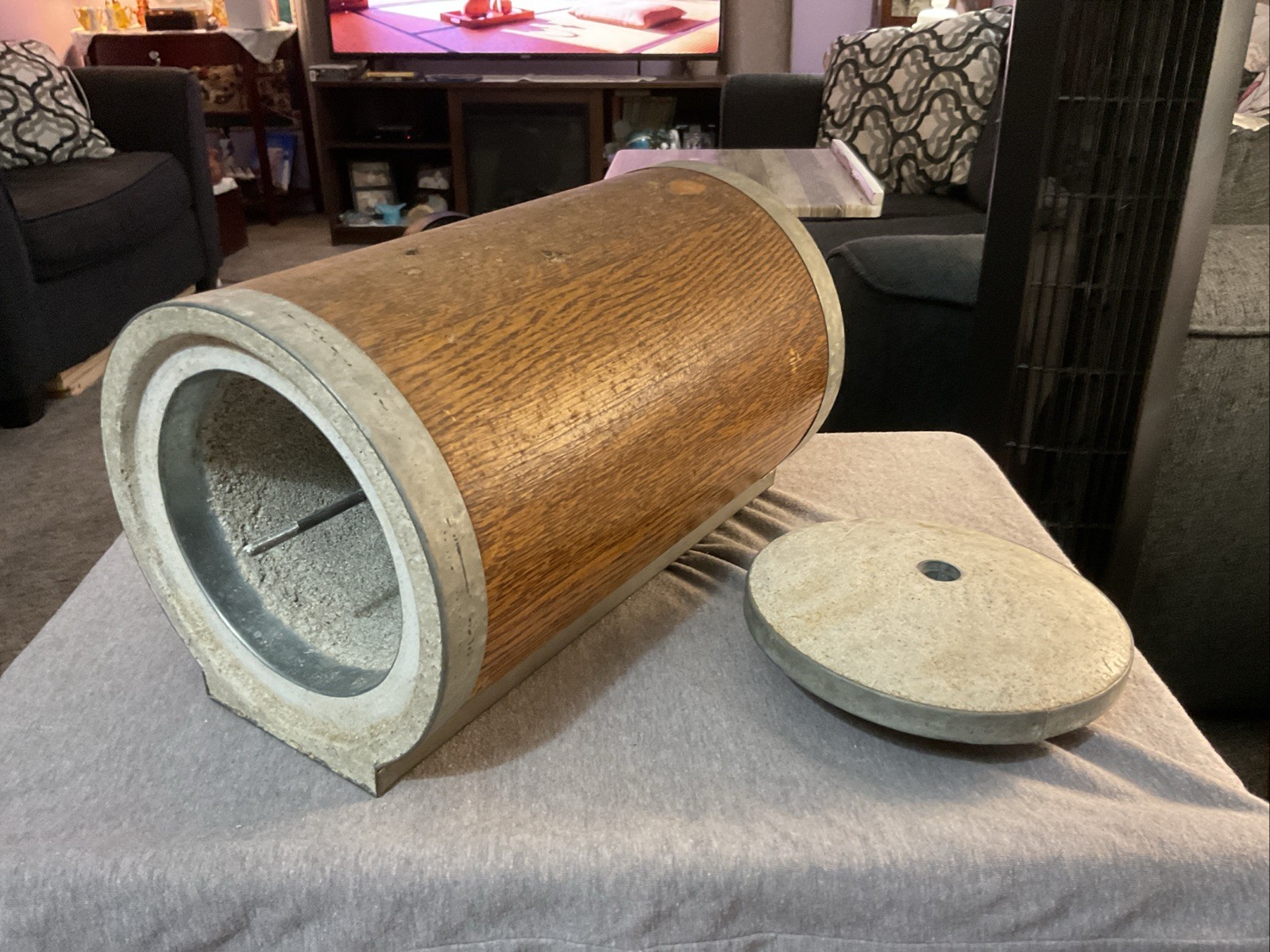 VINTAGE ANTIQUE PERRY FIRE SAFE VAULT WOOD AND CONCRETE