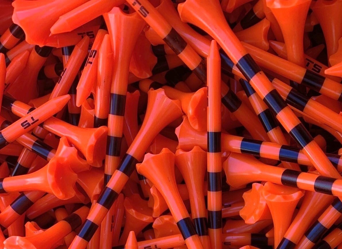 Golf Tees 100 New Truestrike 3 1/4 Orange with Black Stripes Premium Golf Tees
