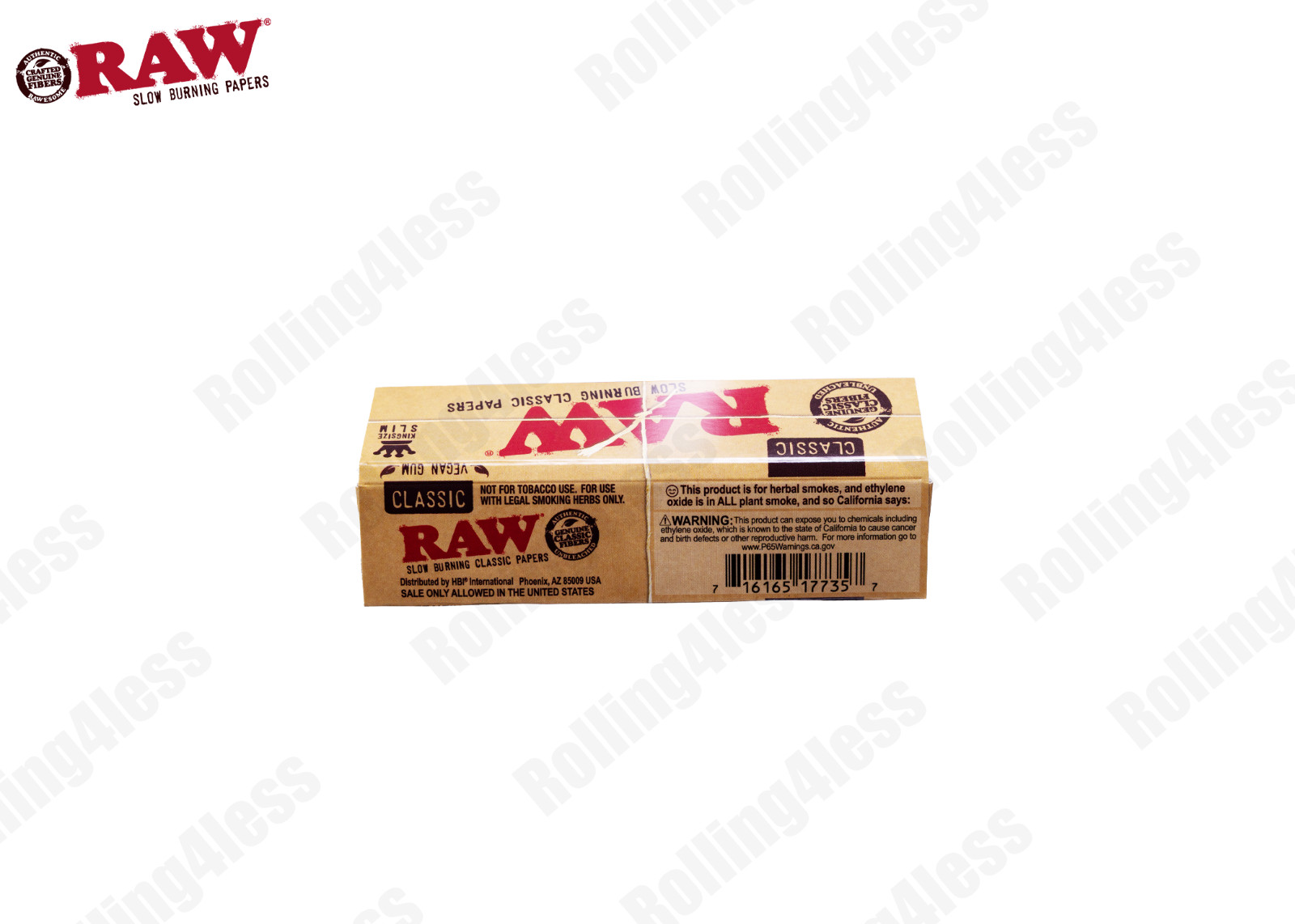 AUTHENTIC Raw Classic KINGSIZE SLIM Unrefined Rolling Papers | 10 packs