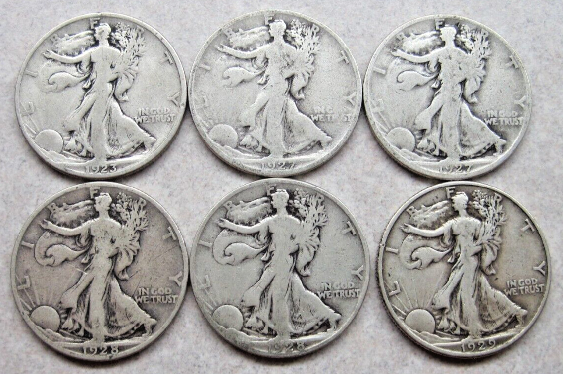 Nice Lot of Six (6) Walking Liberty Half Dollars; Better Dates MMs