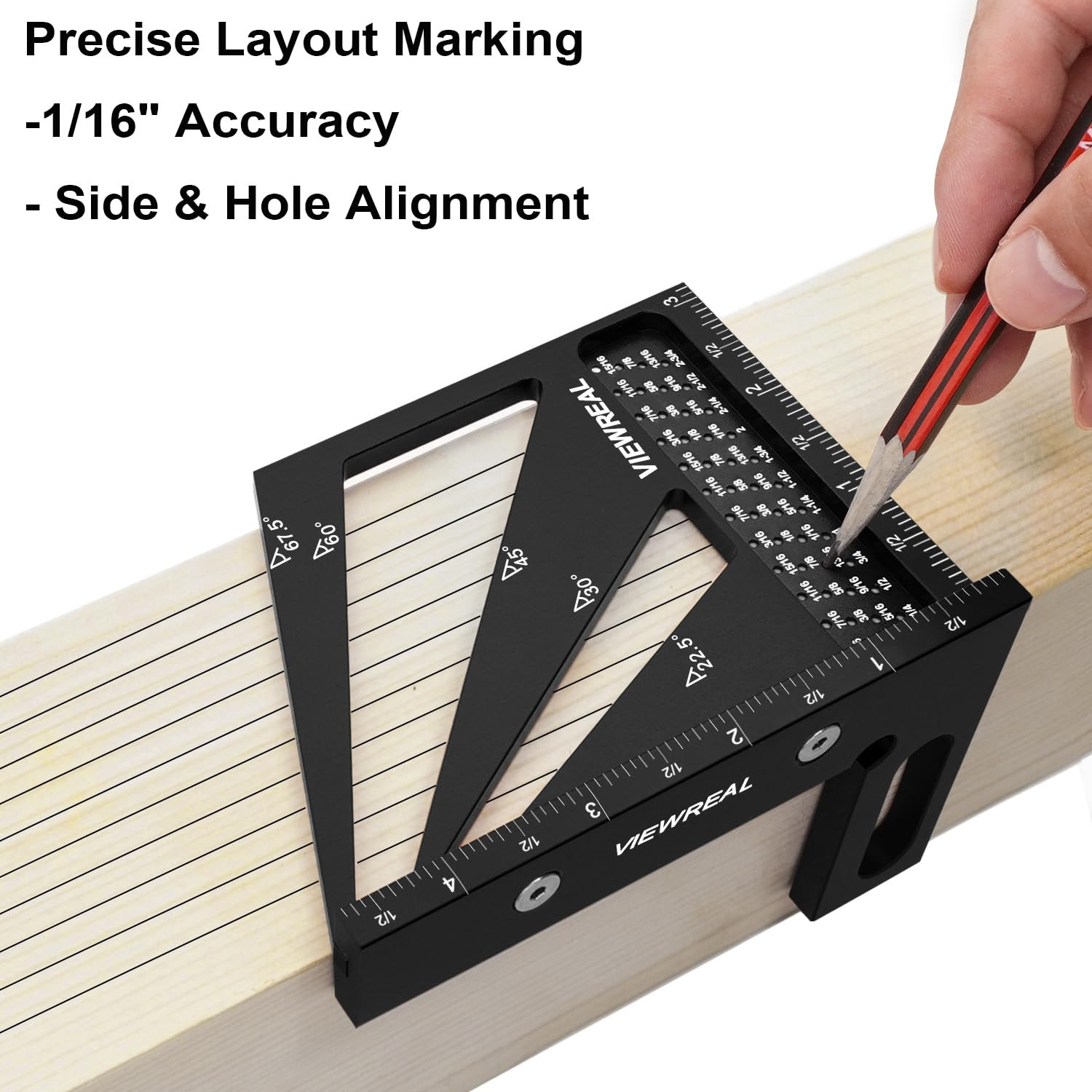 Multi-Angle Measuring Ruler,3D Woodworking Square, 22.5-90 Degree Aluminum Al...