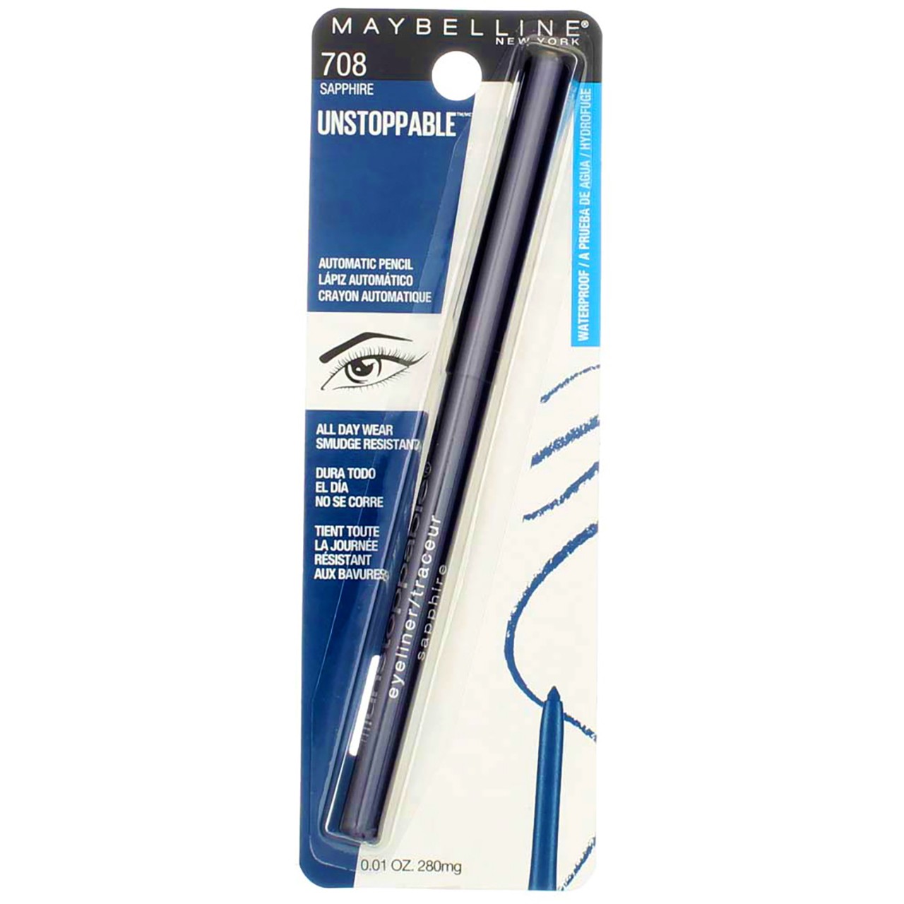 Maybelline Unstoppable Mechanical Eyeliner Pencil, Sapphire 708, Waterproof, ...