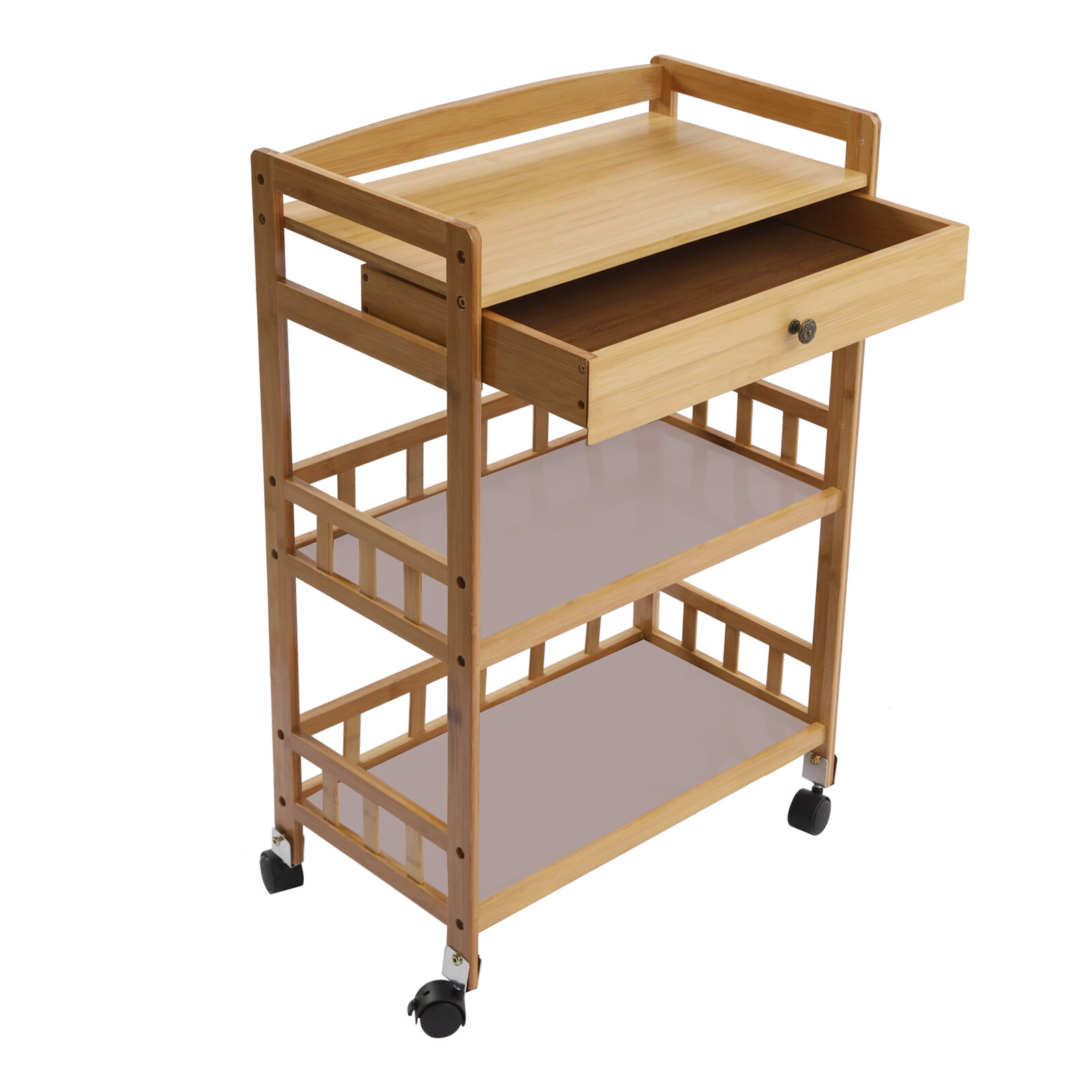 Rolling Bamboo Kitchen Cart Multi Purpose Serving Cart Storage 3 Tiers Standing