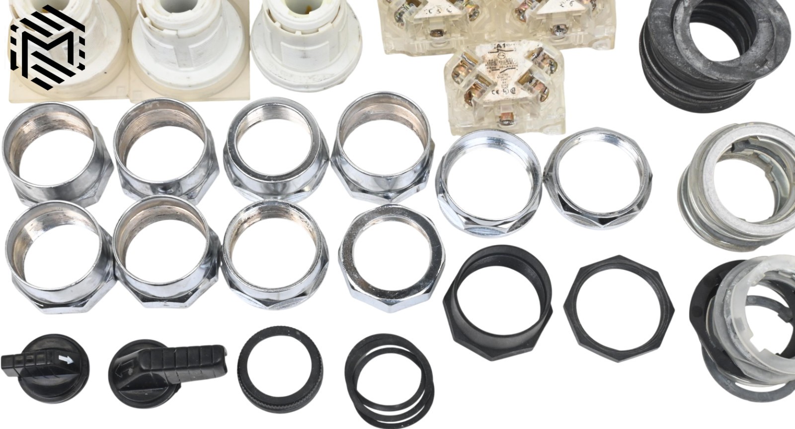 Assorted Square D Selector Switch Parts - Operators, Mounting Nuts, Contacts