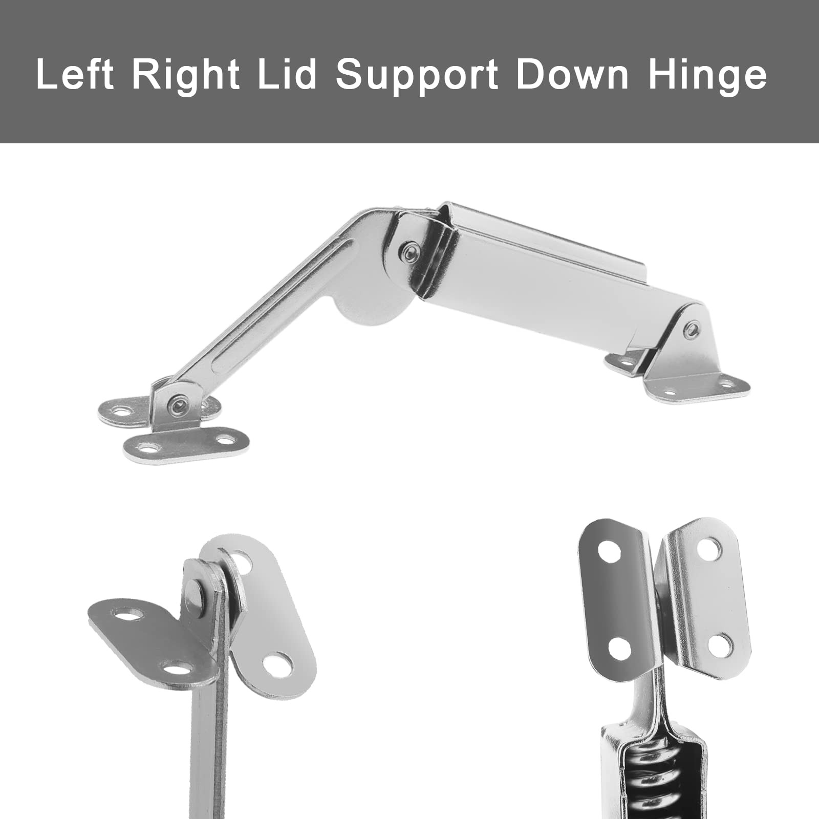 2 PCS Silver Tone Spring Lid Support Hinge Left Right Hardware Box Cabinet
