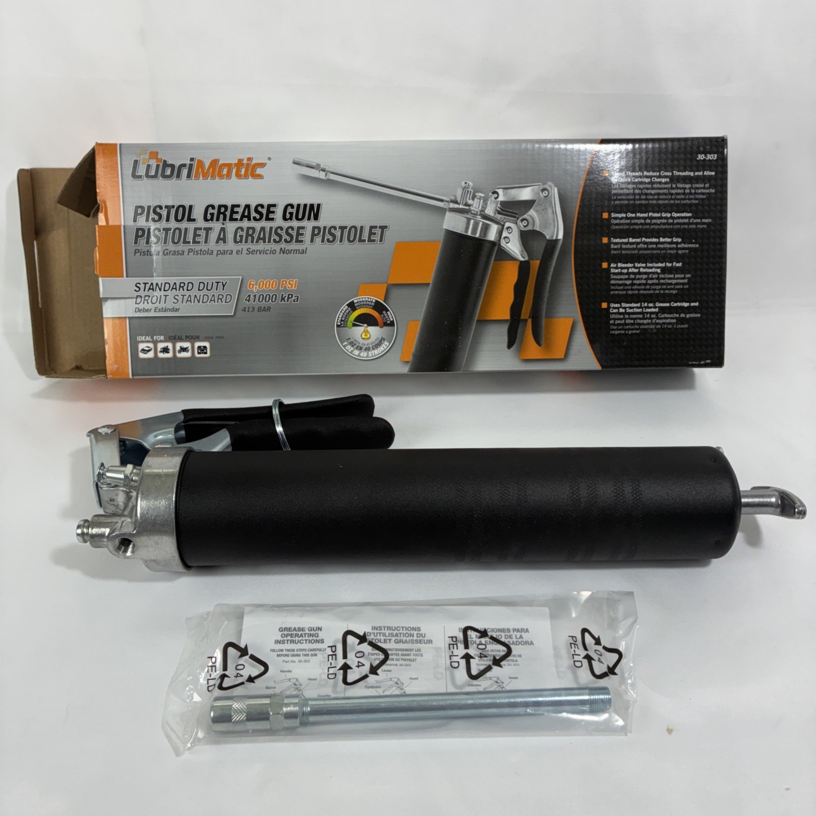 LubriMatic Pistol Grip Grease Gun 6000 PSI Standard Duty New In Box 30-300/303
