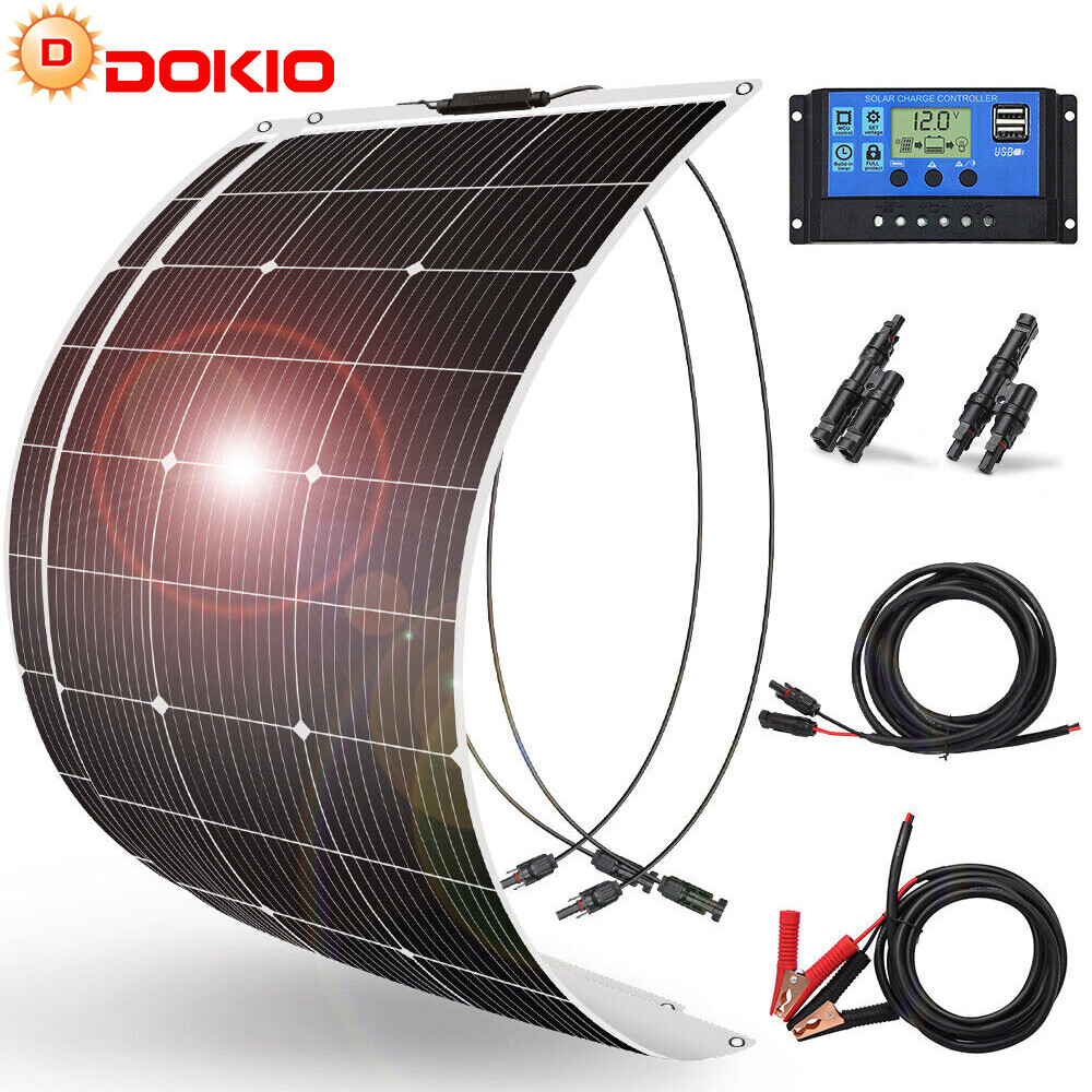 Dokio 100w 200w 400w Mono Semi-flexible Solar Panel Kit for RV/Car battery/Home
