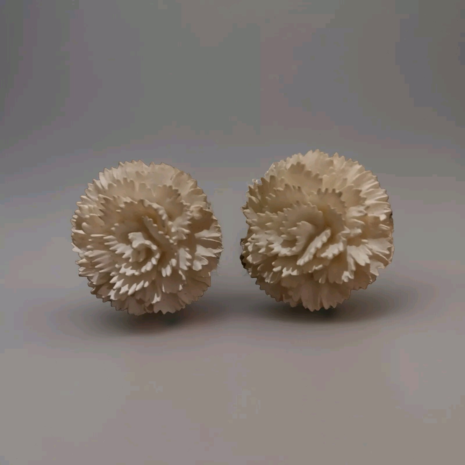 Vintage White/Cream Flower Clip On Earrings - Intricate Detail, 1" Diameter