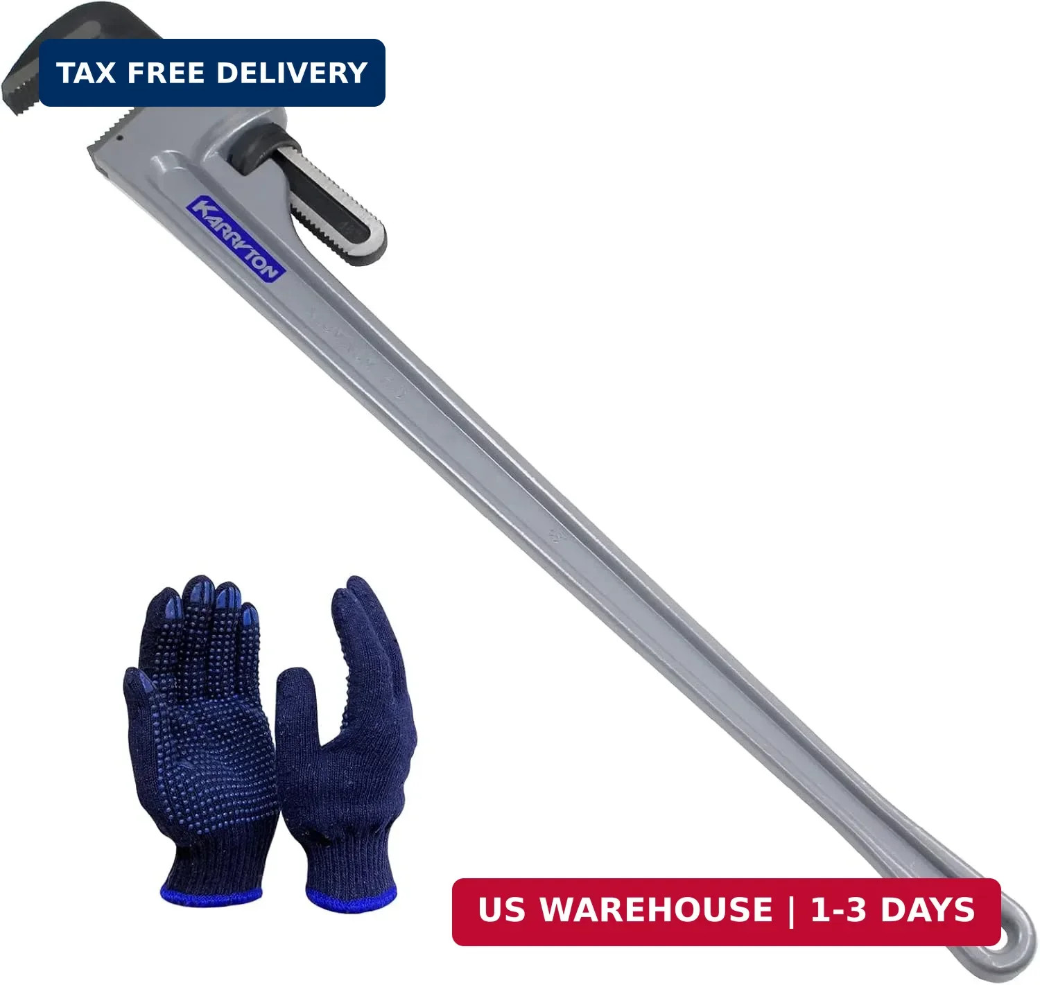 48 Inch Aluminum Pipe Wrench, 8"/200mm Adjustable Jaw Capacity, Heavy Duty Strai