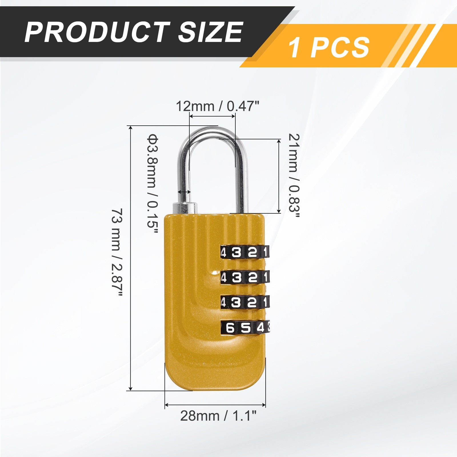 Resettable 4 Digit Combination Lock Code Padlock, Yellow (73 x 28mm)