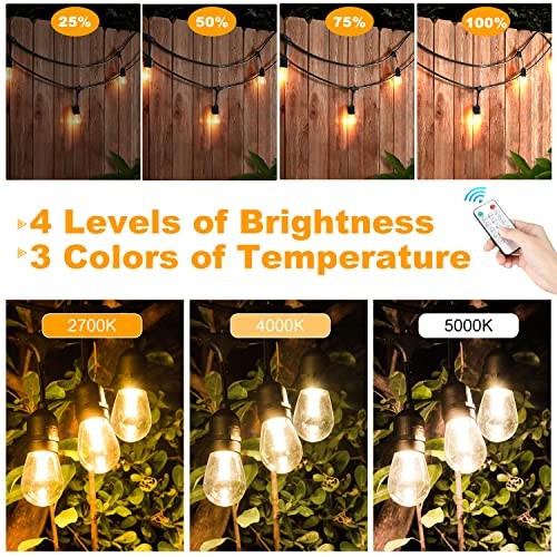 3-Color in 1 Solar String Lights Outdoor Waterproof Dimmable, 48ft 48FT Black