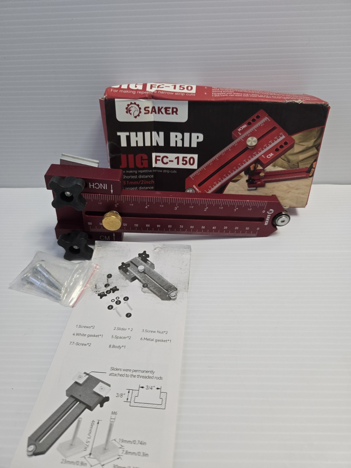SAKER Thin Rip Jig FC-150 Table Saw Guide Narrow Strip Cutting Jig w/ Hardware &