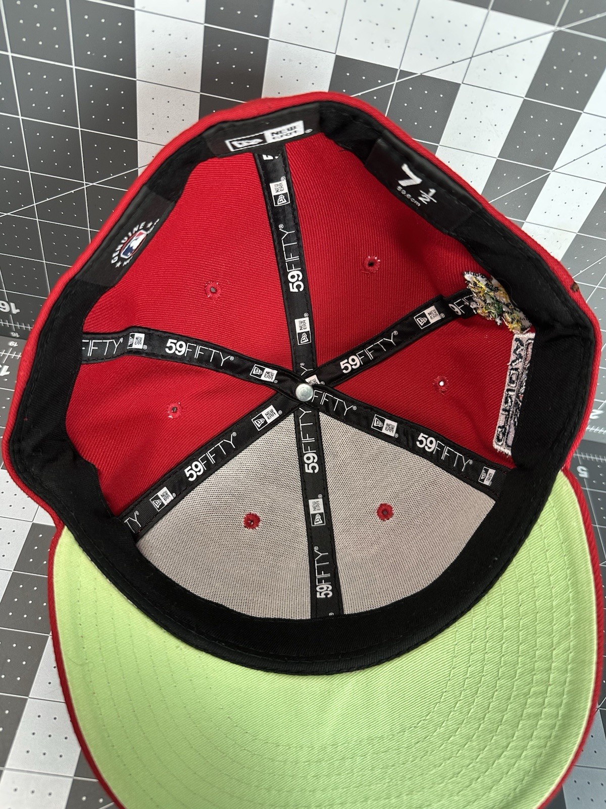 St Louis Cardinals Fitted Hat 7 1/2 CUSTOM (red)(lime green bottom)