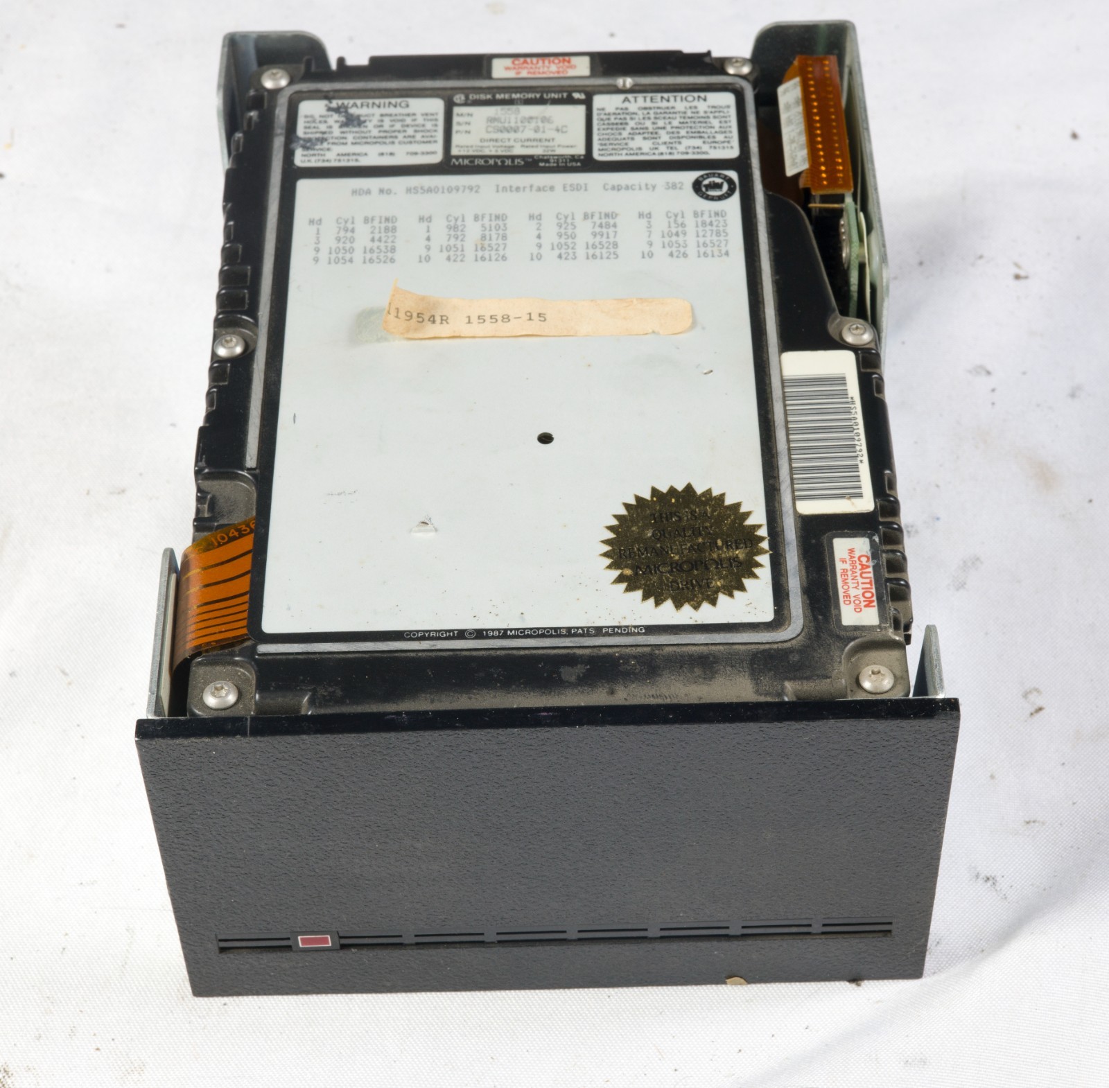 Vintage Micropolis 1558 5.25" FH 320MB ESDI hard drive tested to power on 0106