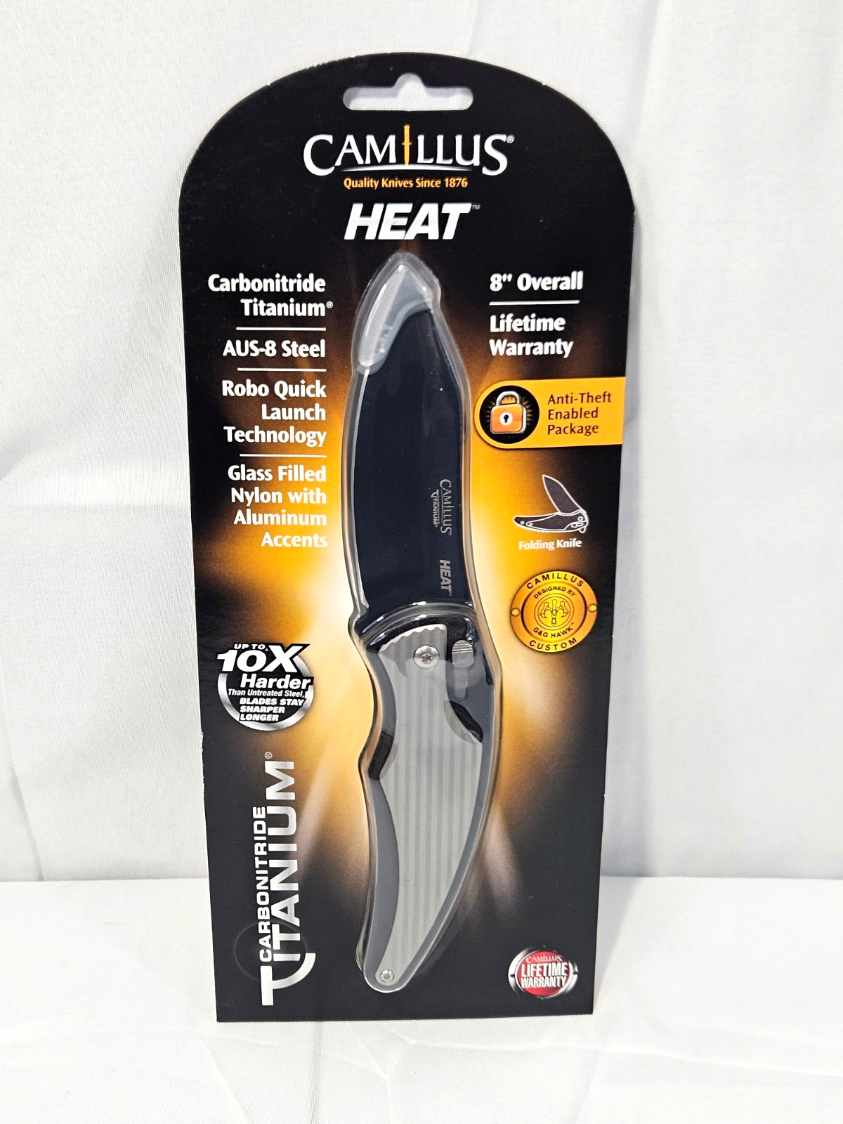 Camillus Heat Folding Drop Point Knife, Silver - CAM-19167