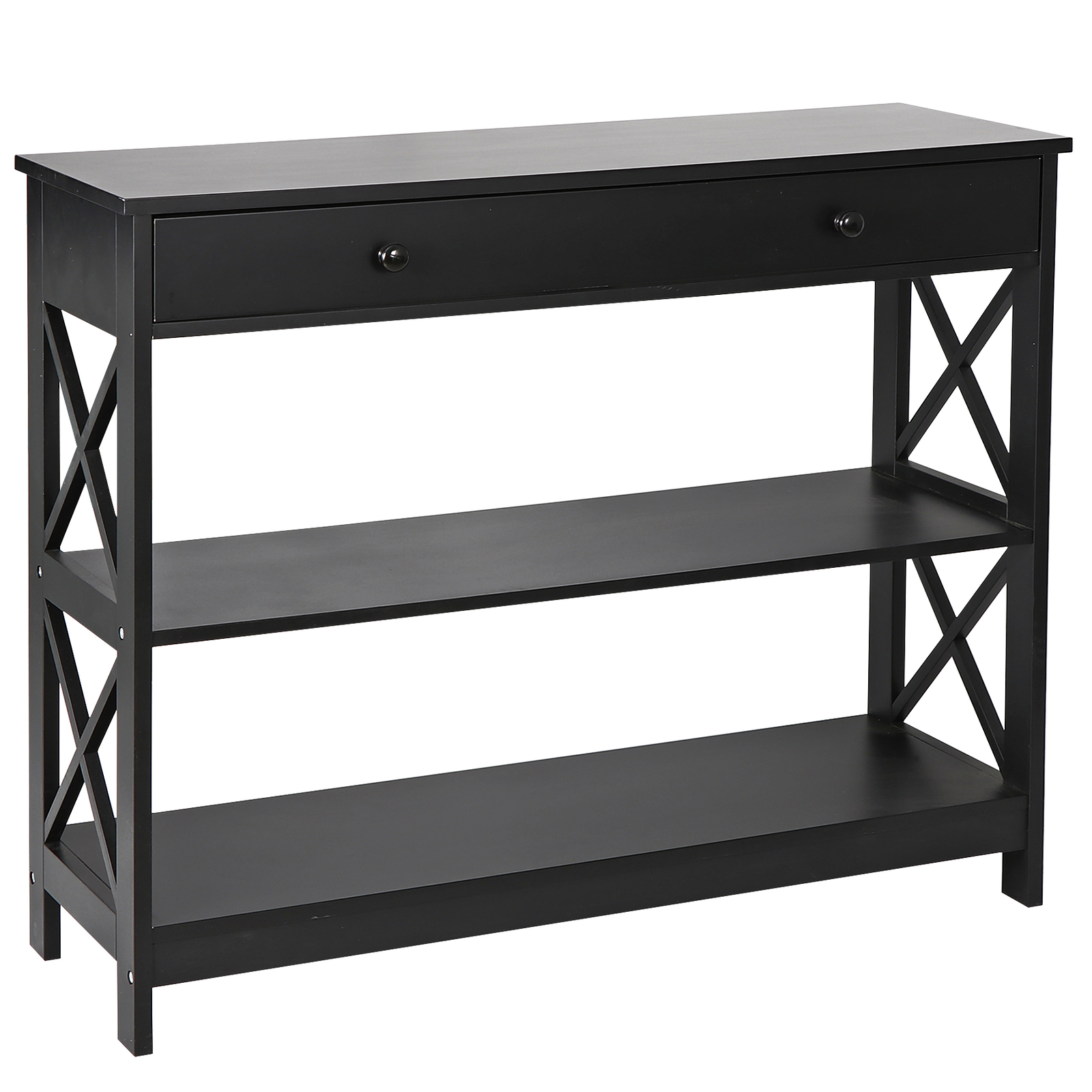 Wood Console Table 3 Tier Narrow Entryway End Sofa Table w/Storage Drawer Black