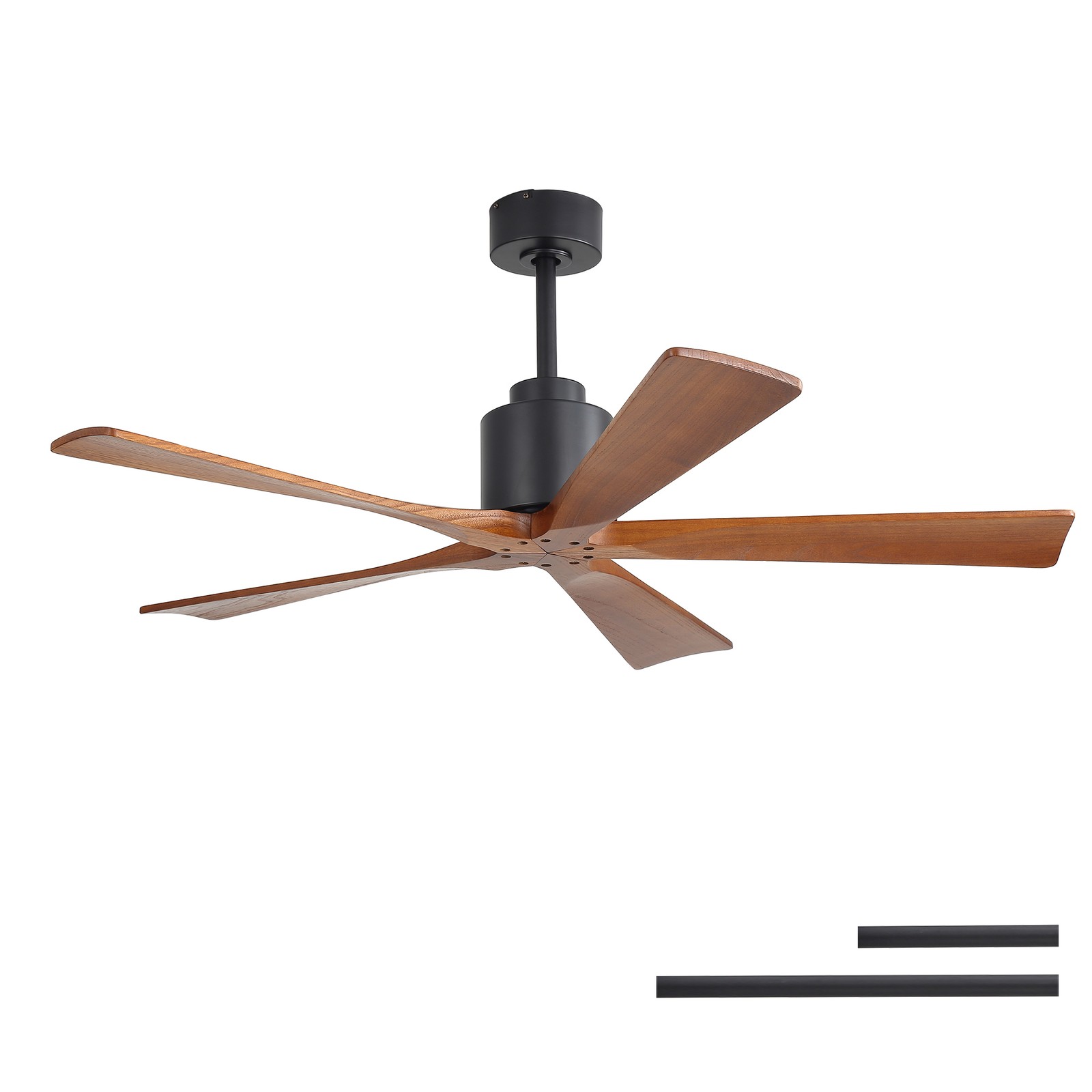 52"Matte Black Ceiling Fan without Light - Walnut Wood Blades, Remote Control