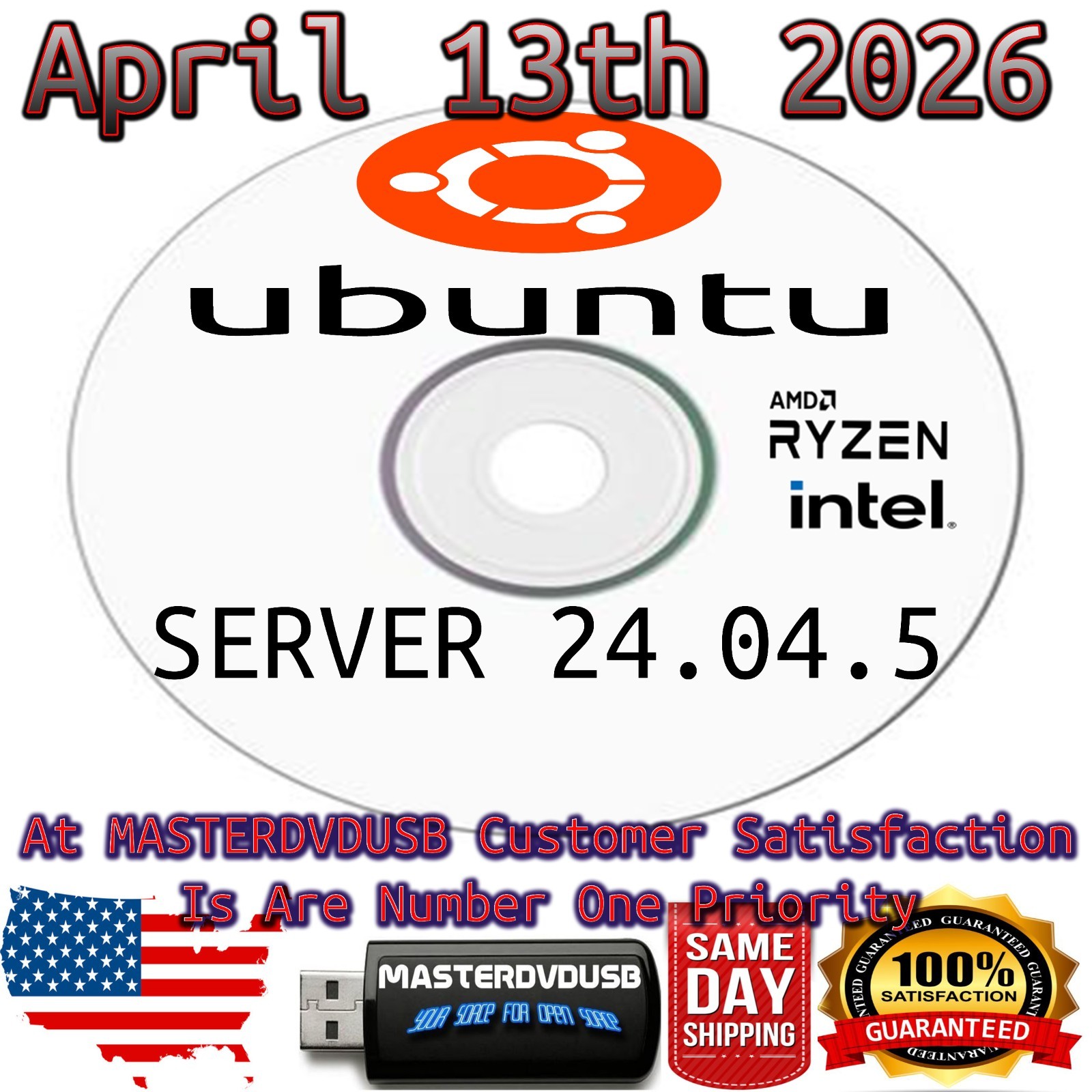 Ubuntu 24.04.5 LTS Server – Bootable DVD Installer (Released April 2026)USA CALI
