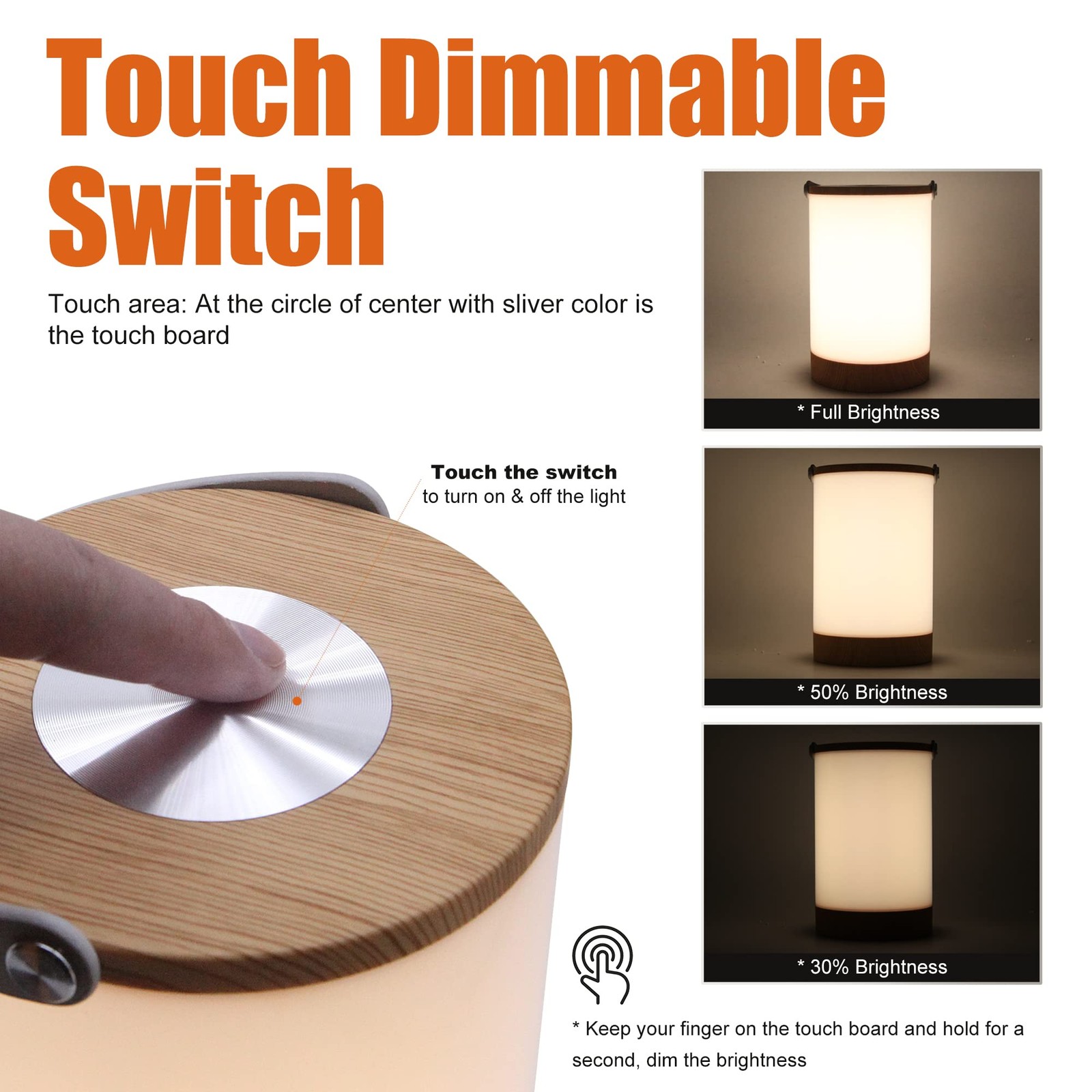Portable Lantern with Touch Dimmable Switch, Rechargeable Battery-Operated Co...