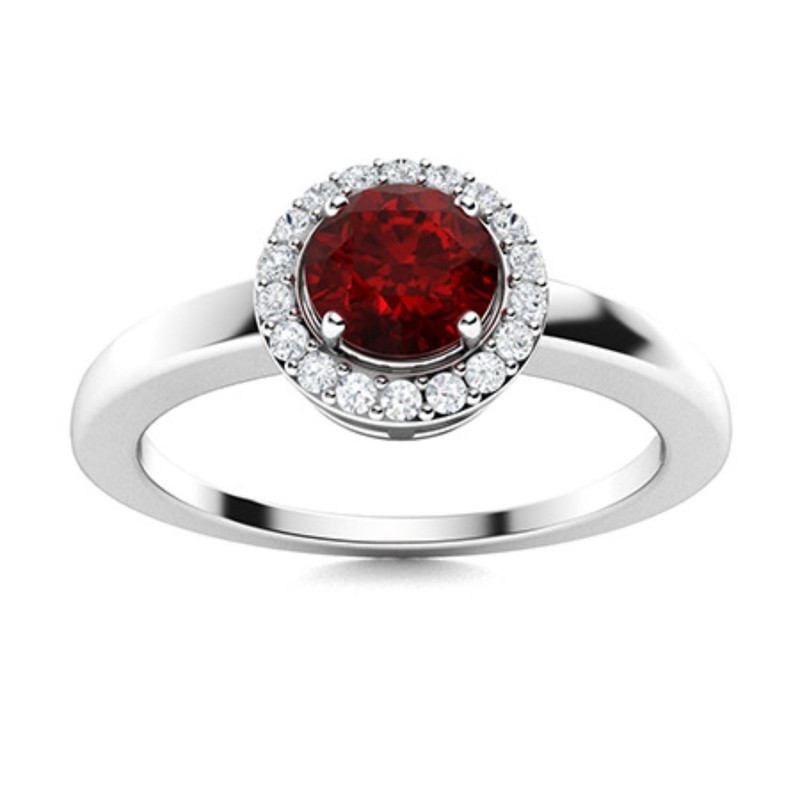 5mm Round Red Garnet Halo Ring 925 Sterling Silver Engagement Wedding Ring