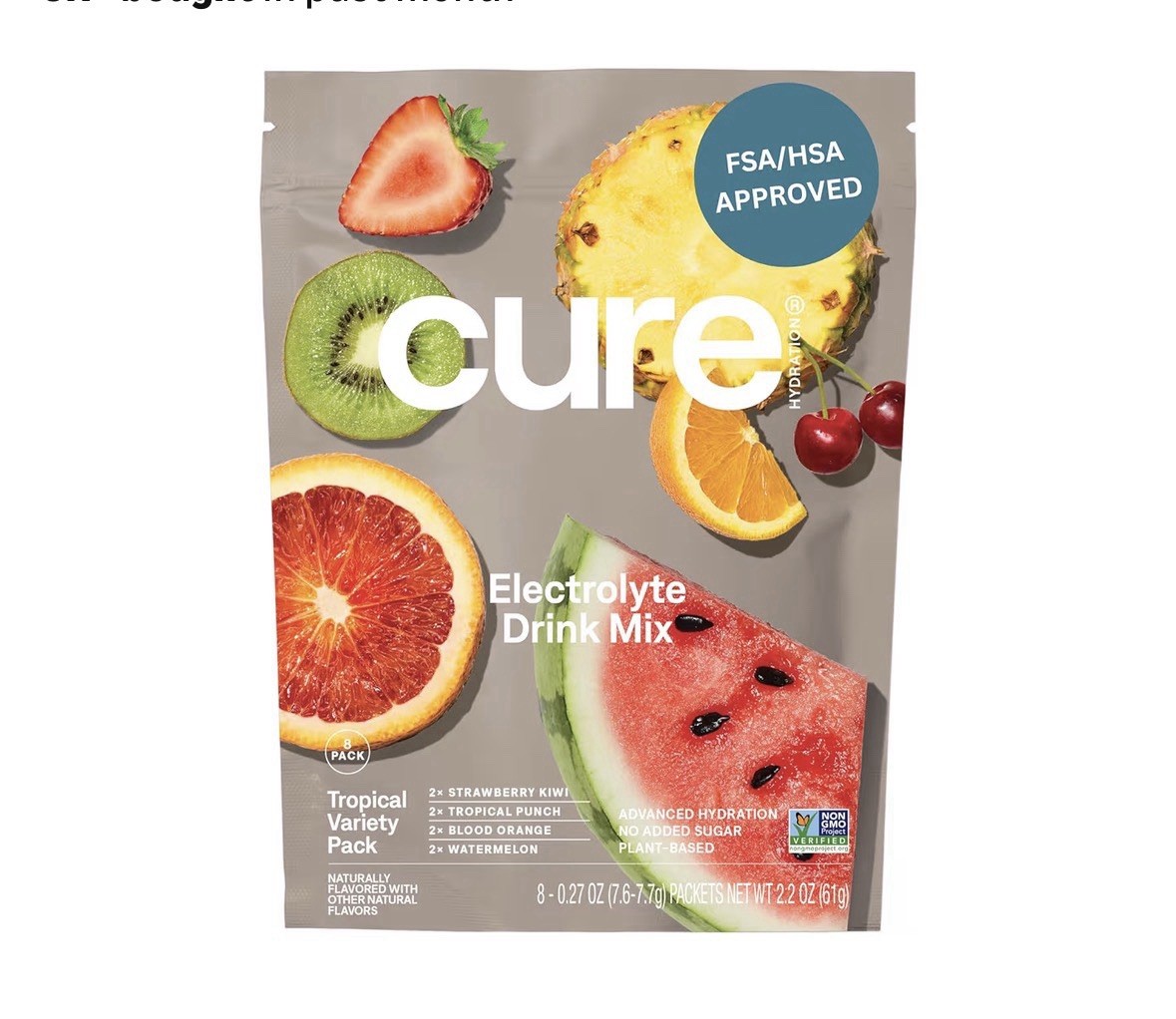 Cure Electrolyte Drink Mix | Tropical Variety | 8 Pack 2.2oz