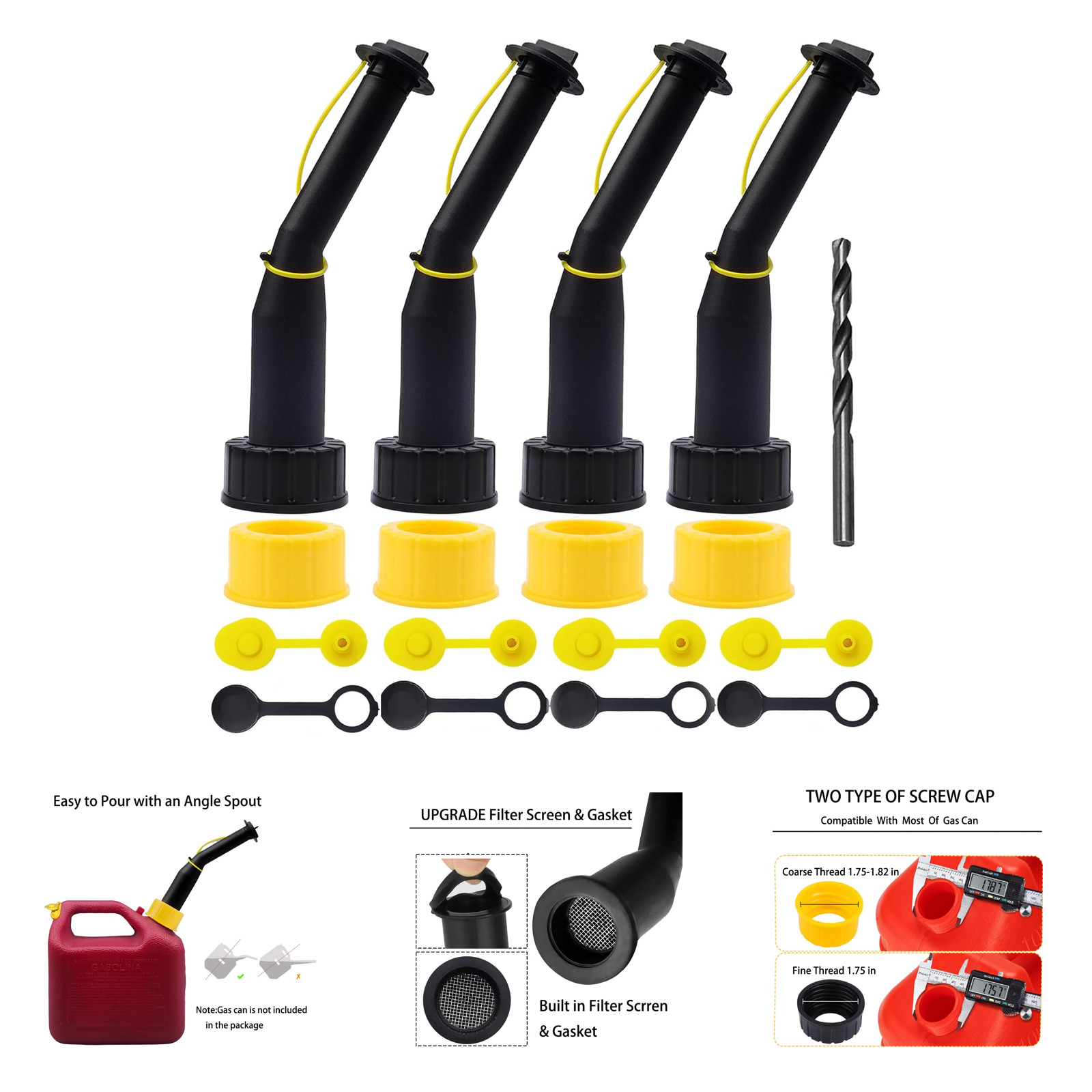Gas Can Spout Replacement Kit Nozzle with Gasket Vent Cap for Old Style Gas Cans