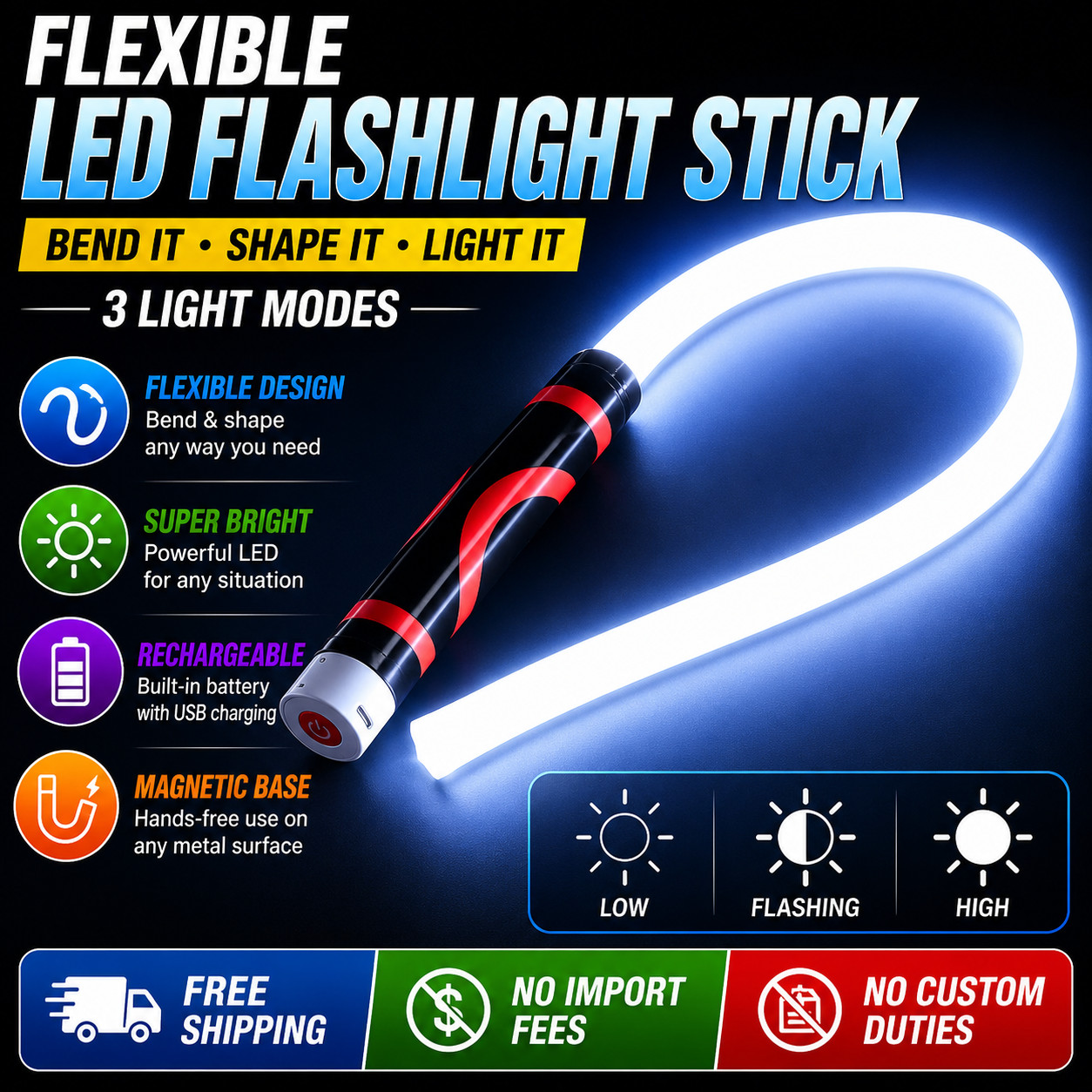 Flexible LED Flashlight Stick,Work Light With High- LED