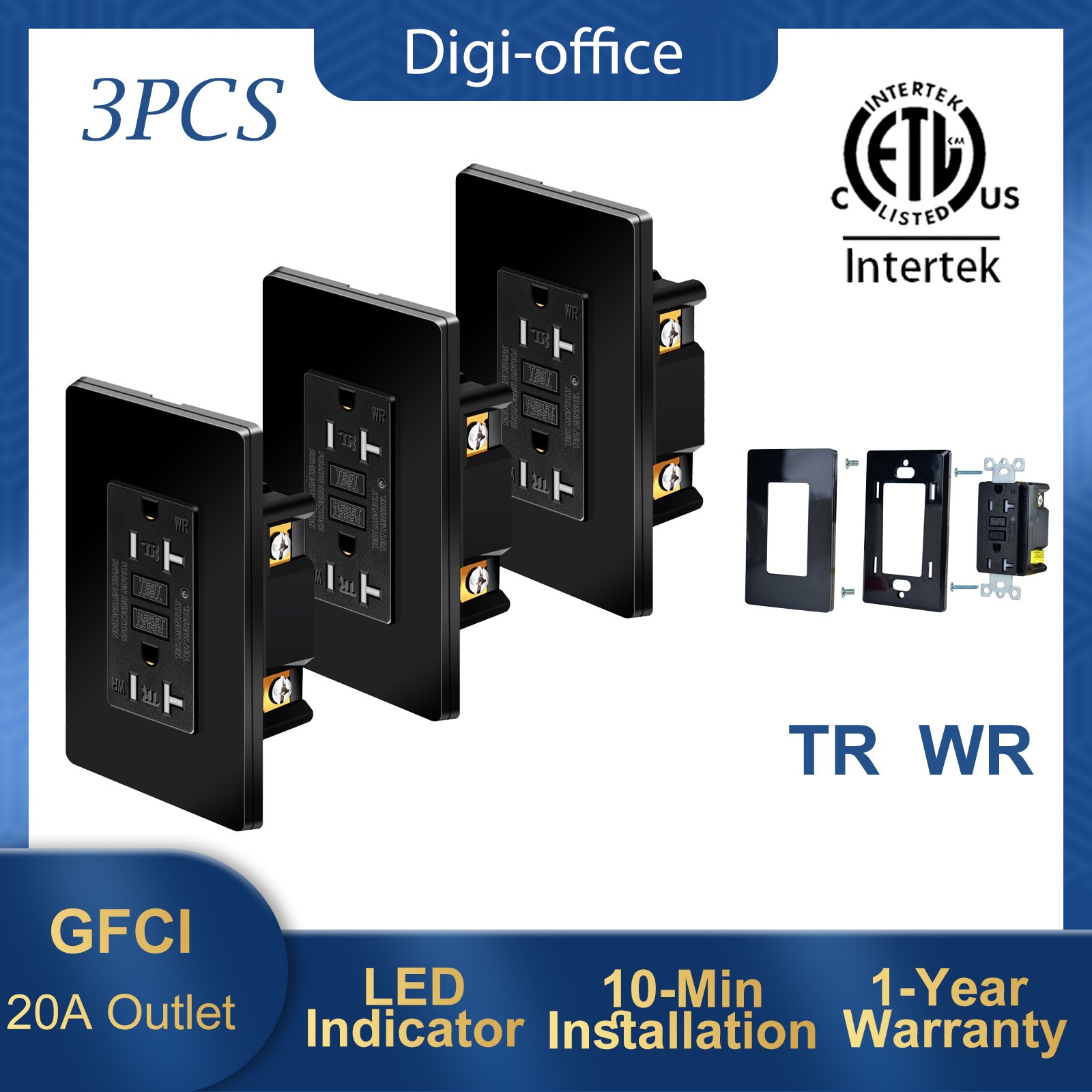 20A/125V Tamper Resistant GFCI Outlet TR WR Residential Commercial Grade 3 Packs