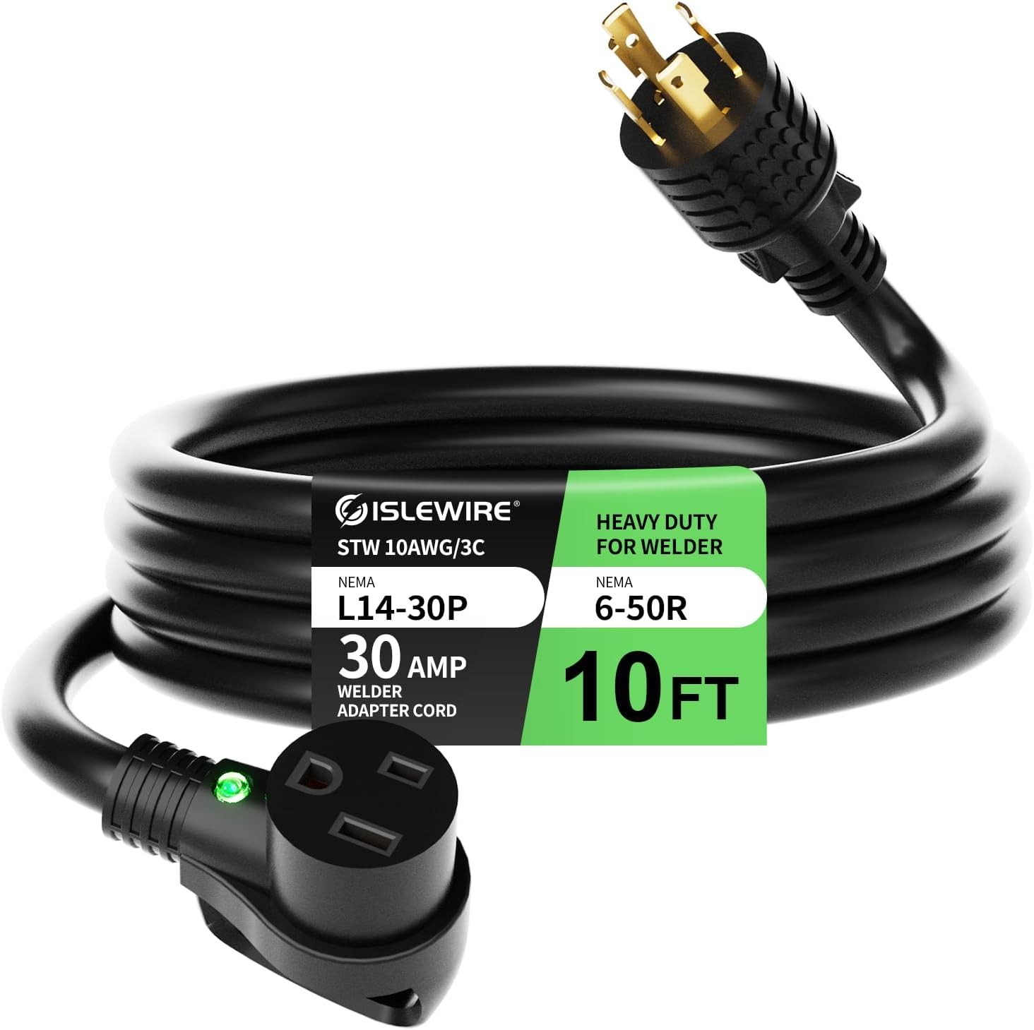 10FT Welder Adapter Extension Cord, NEMA L14-30P to 6-50R, 30 Amp 4-Prong to ...