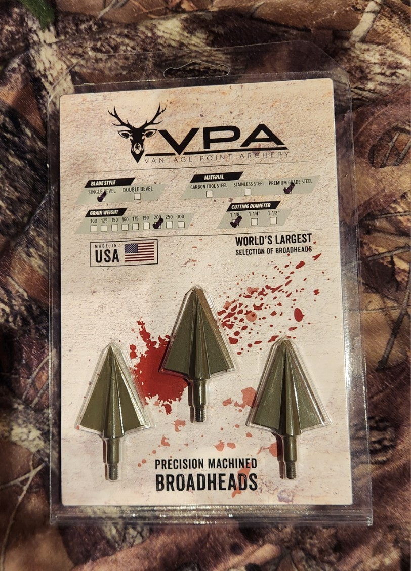VPA 2 Blade 200 Grain Single Bevel Premium Steel Fixed Broadhead Right Bevel