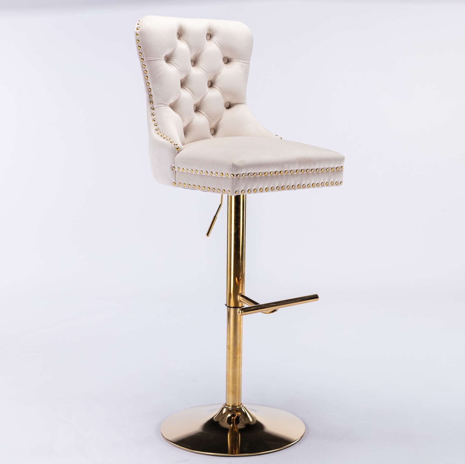A&A Furniture Golden Swivel Velvet Barstools - Adjustable (27-35"), Tufted