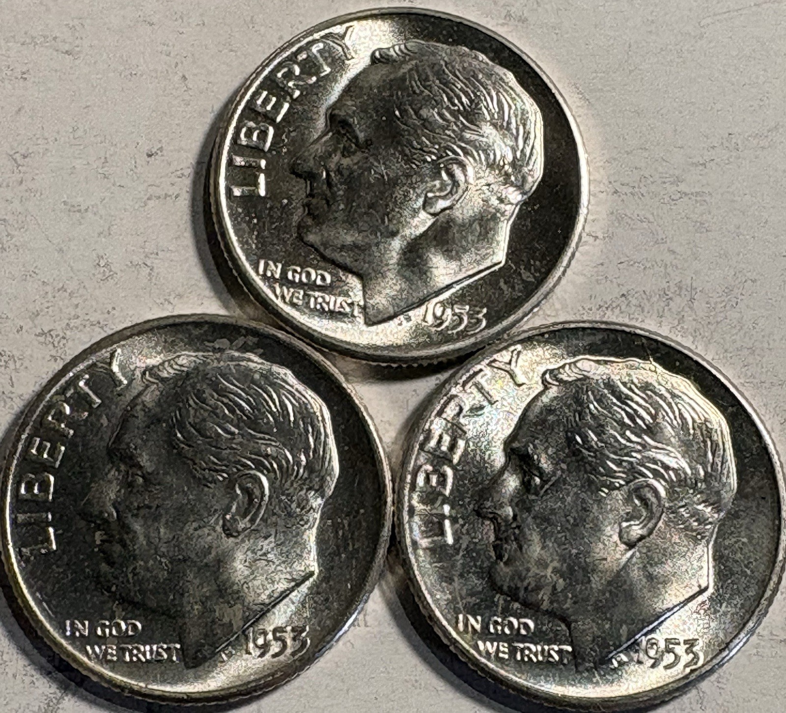 1953 P D S Roosevelt Dime PDS Year Set Choice Brilliant Uncirculated BU 90% Ag