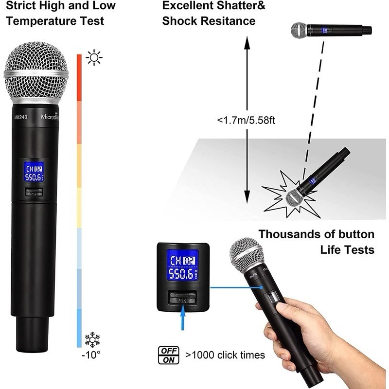 Wireless Microphone System, with 4 Handheld Mics, Metal Build, MK240-1