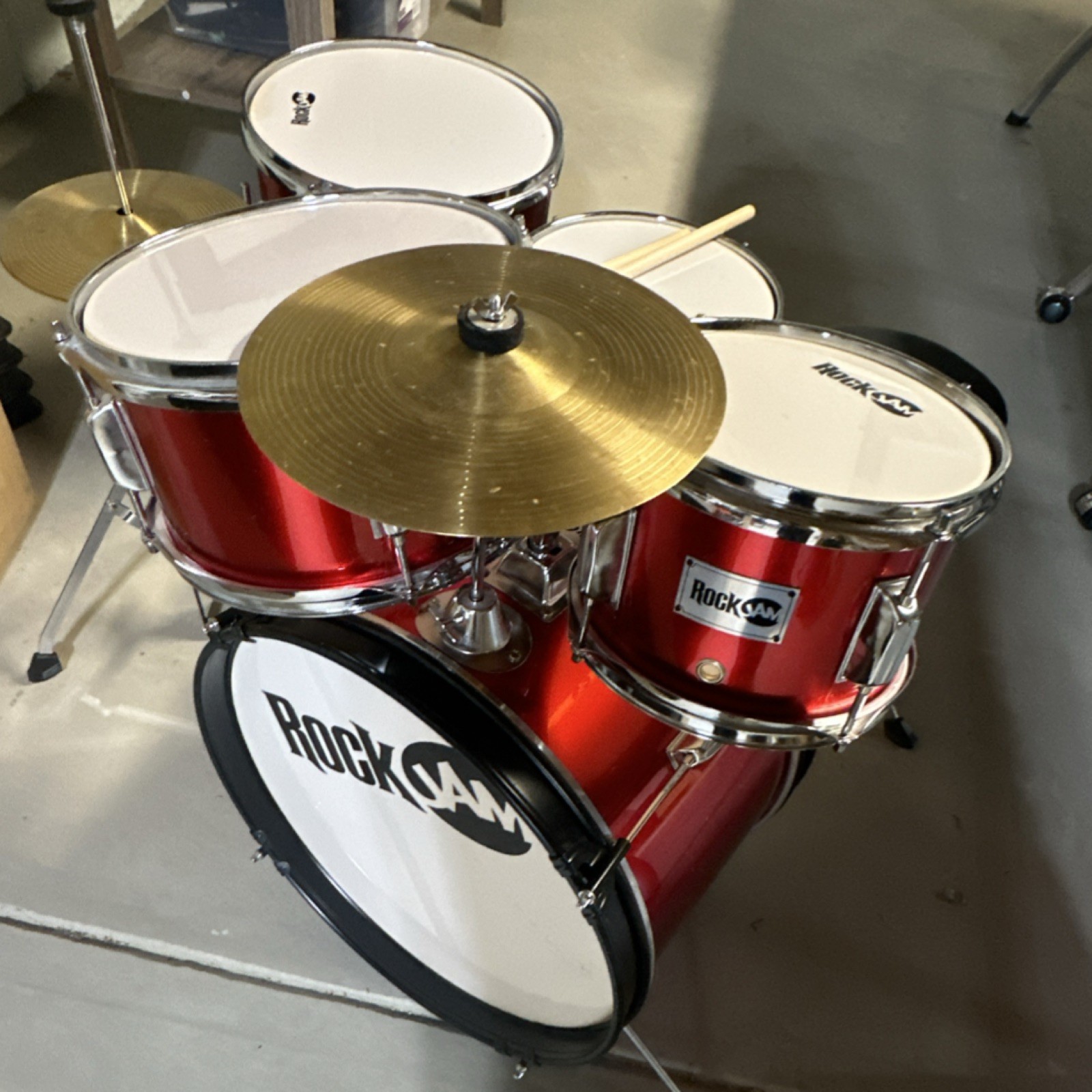 RockJam Red 5-Piece  Beginner Kids Acoustic Drum Set
