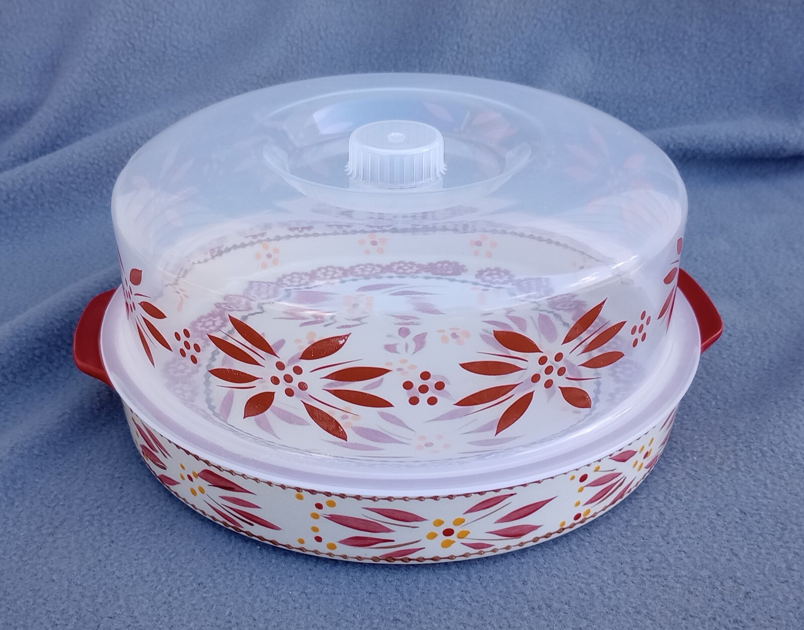Temptations Old World Red - Round 1 Quart Dish with Plastic Cover - 10" Dia