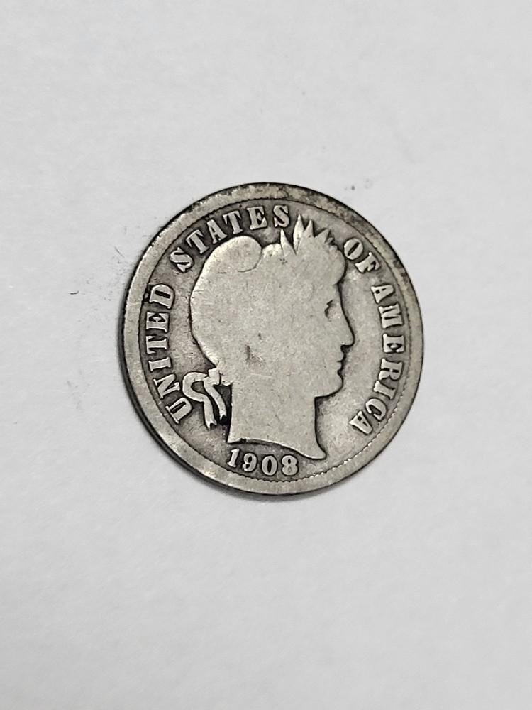 1908 D Barber Dime