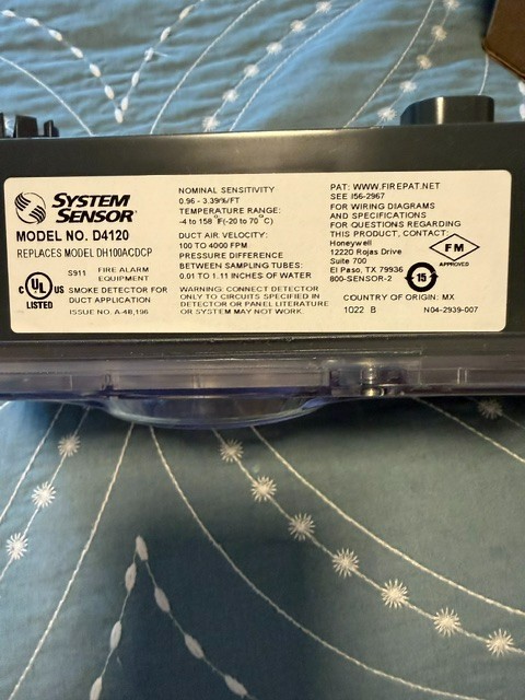 System Sensor D4120 Photoelectric Duct Smoke Detector 4-Wire