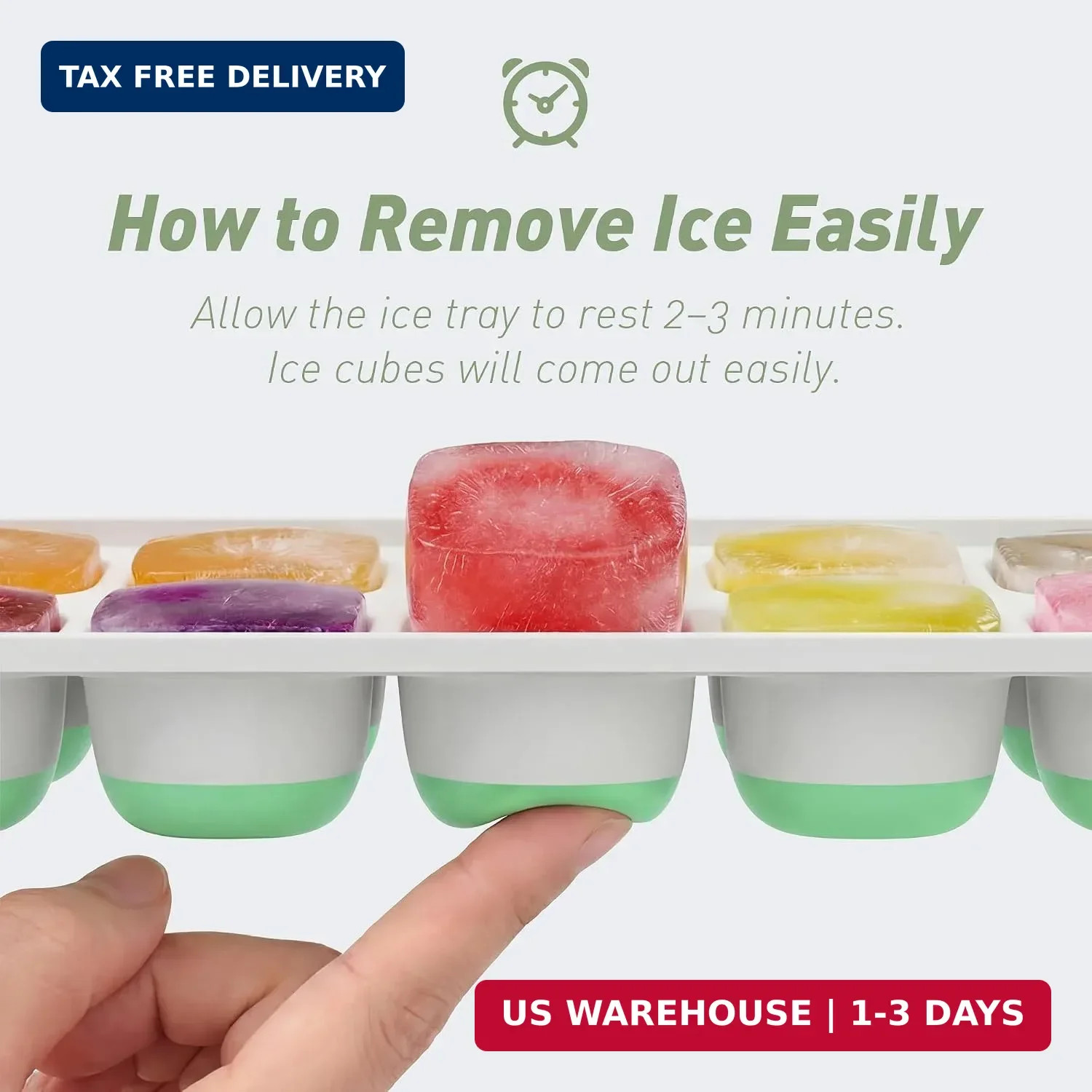 ChefAide Ice Cube Tray with Lid, 2 Packs 28 Cubes Durable Stackable Ice Cube Tra