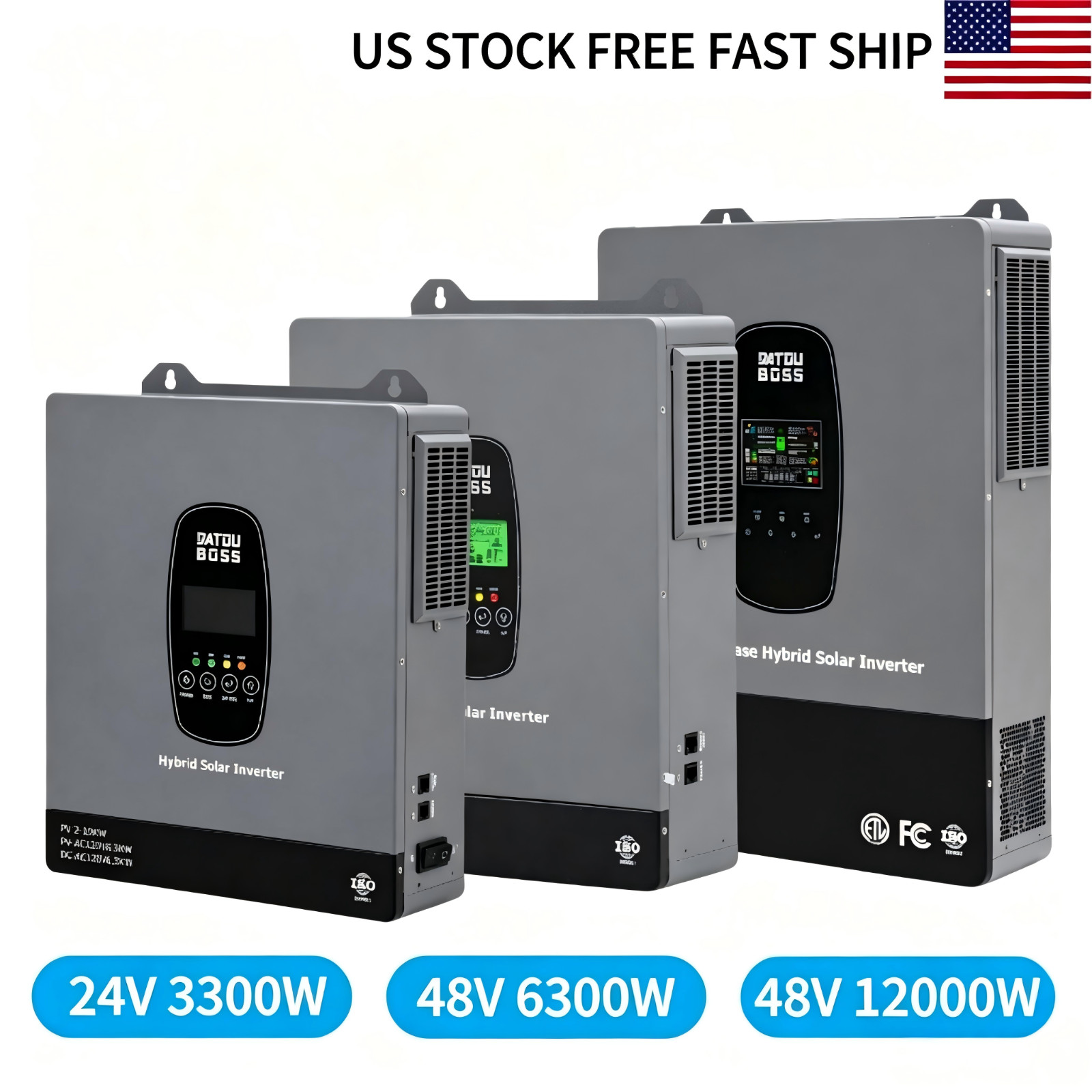 24V 3300W 48V 6300W/12000W Solar Hybrid Inverter Off-Grid MPPT Pure Sine Wave US