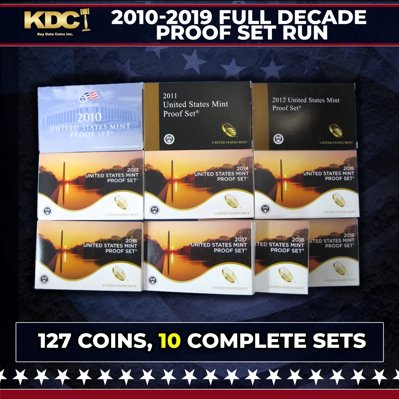 2010-2019 Full Decade United States Proof Set Run - 120+ Coins, 10 Sets In OGP