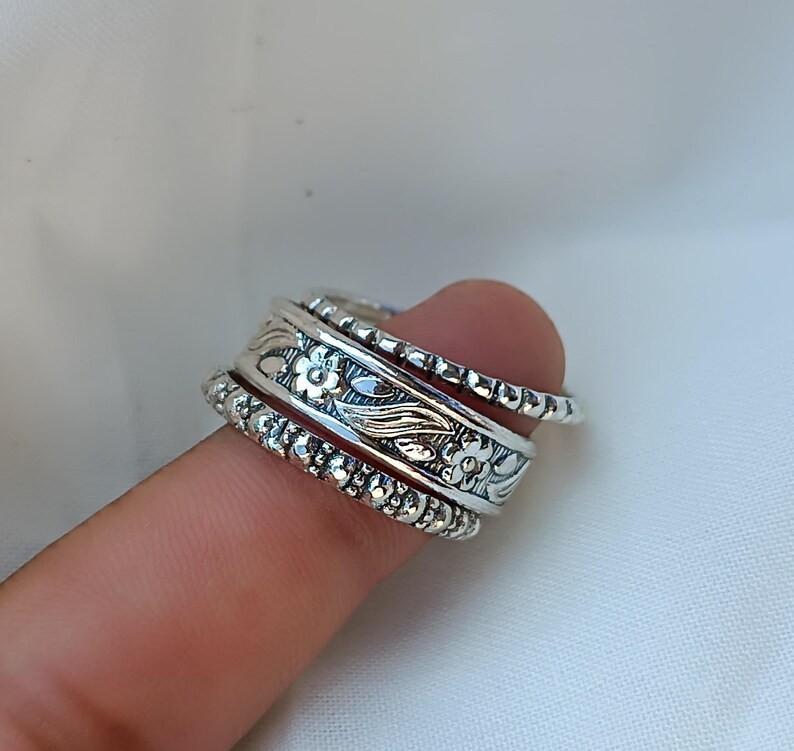 Stacking Ring Set Floral 925 Sterling Silver Band & Statement Handmade All Size