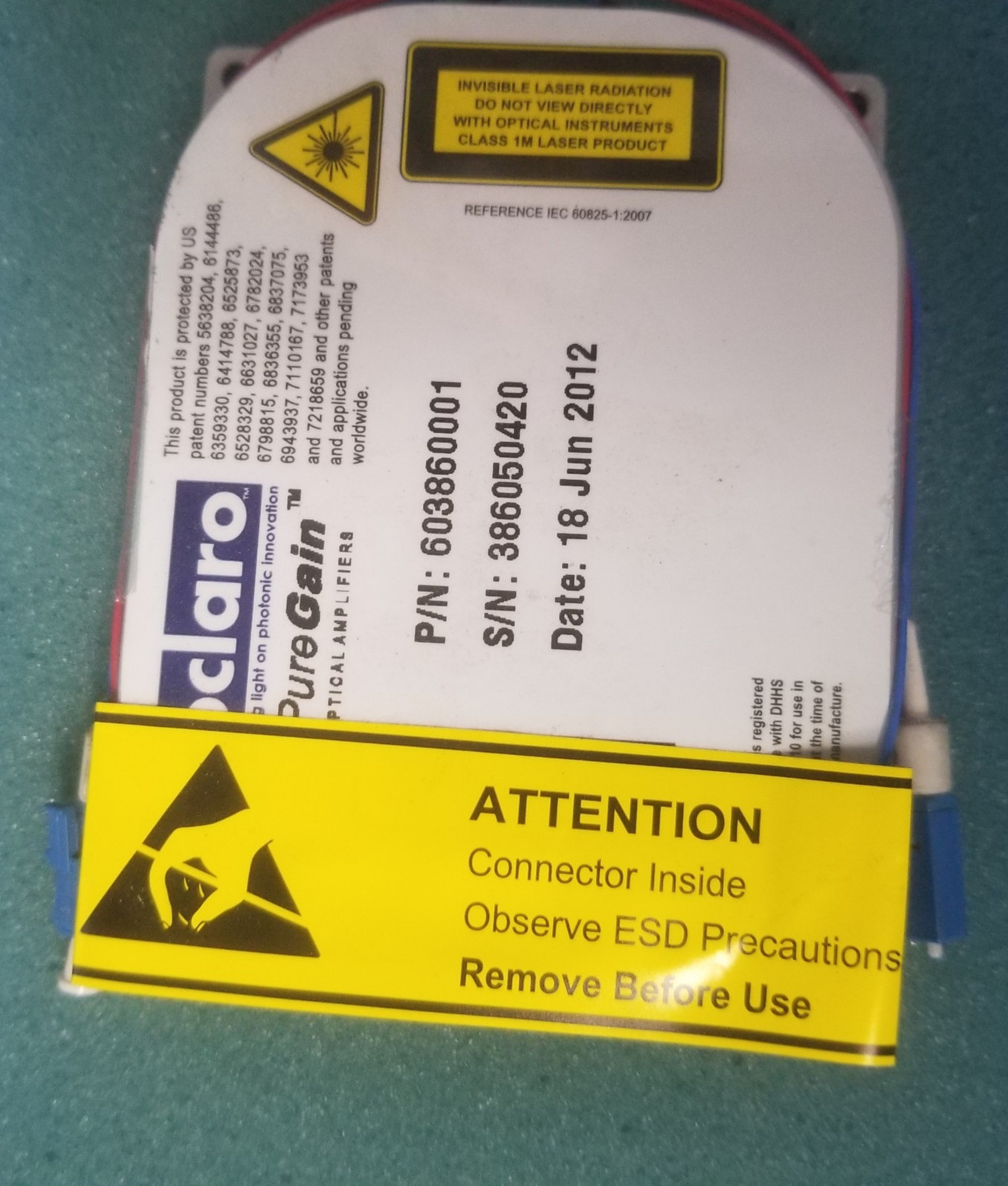 Optical Fiber Amplifier C-Band  +21dBm 1480-1620nm Oclaro PureGain 603860001 NEW