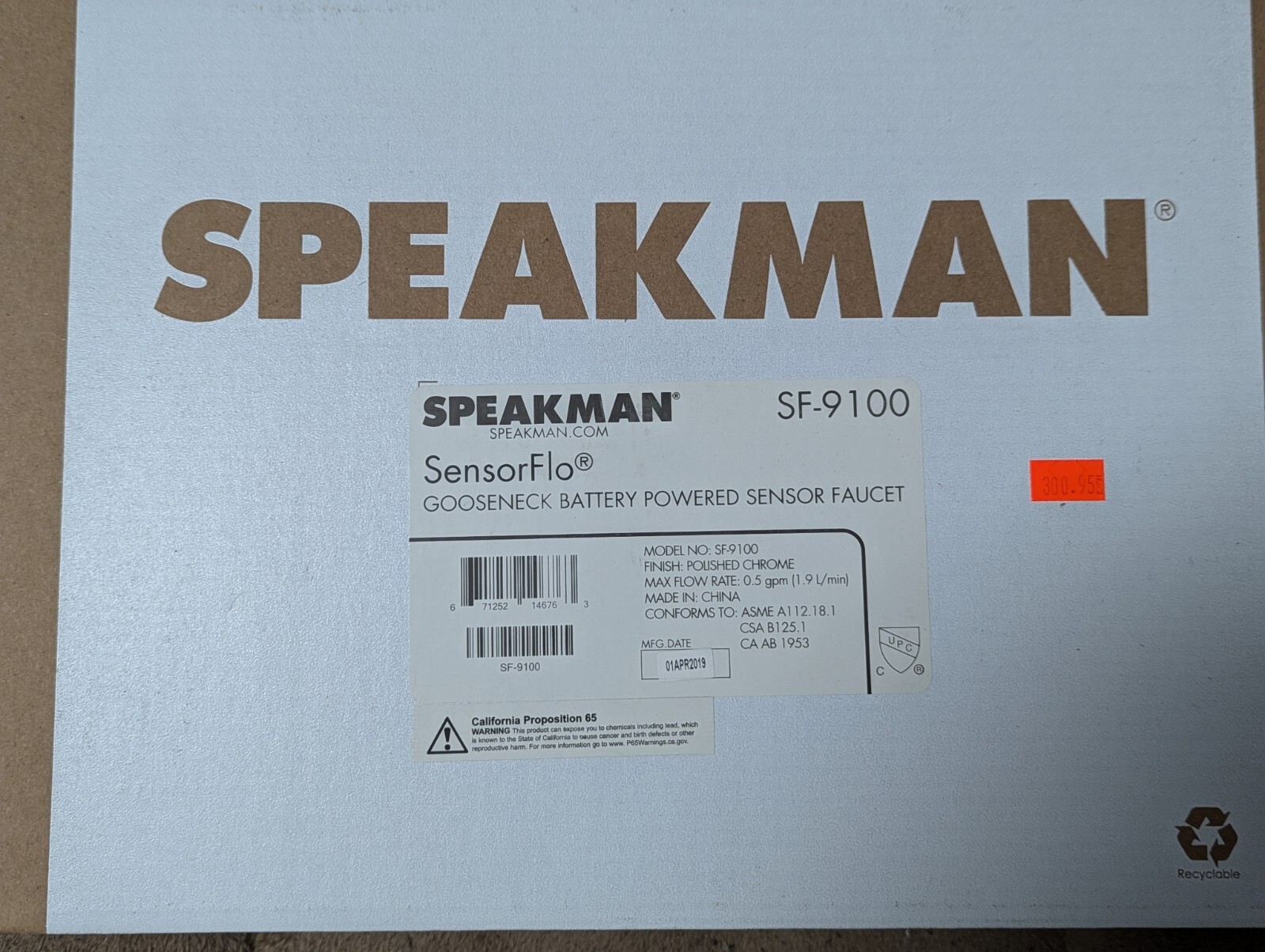 Speakman Sensorflo SF-9100 Gooseneck Battery Powered Sensor Faucet