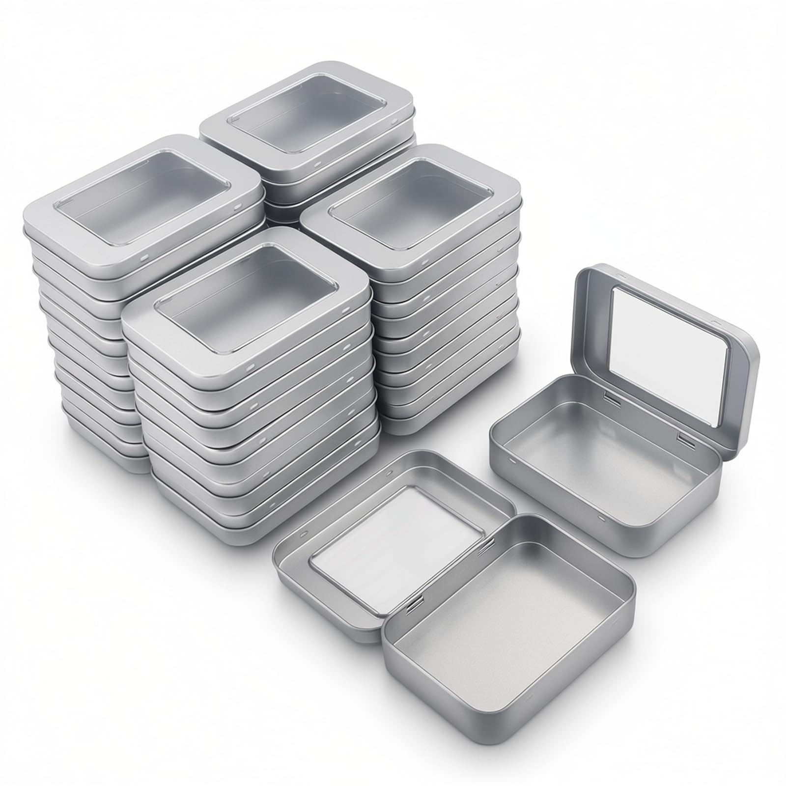 Thintinick 24 Pack Empty Rectangular Metal 3.9 x 2.8 x 0.8 inch, Silver